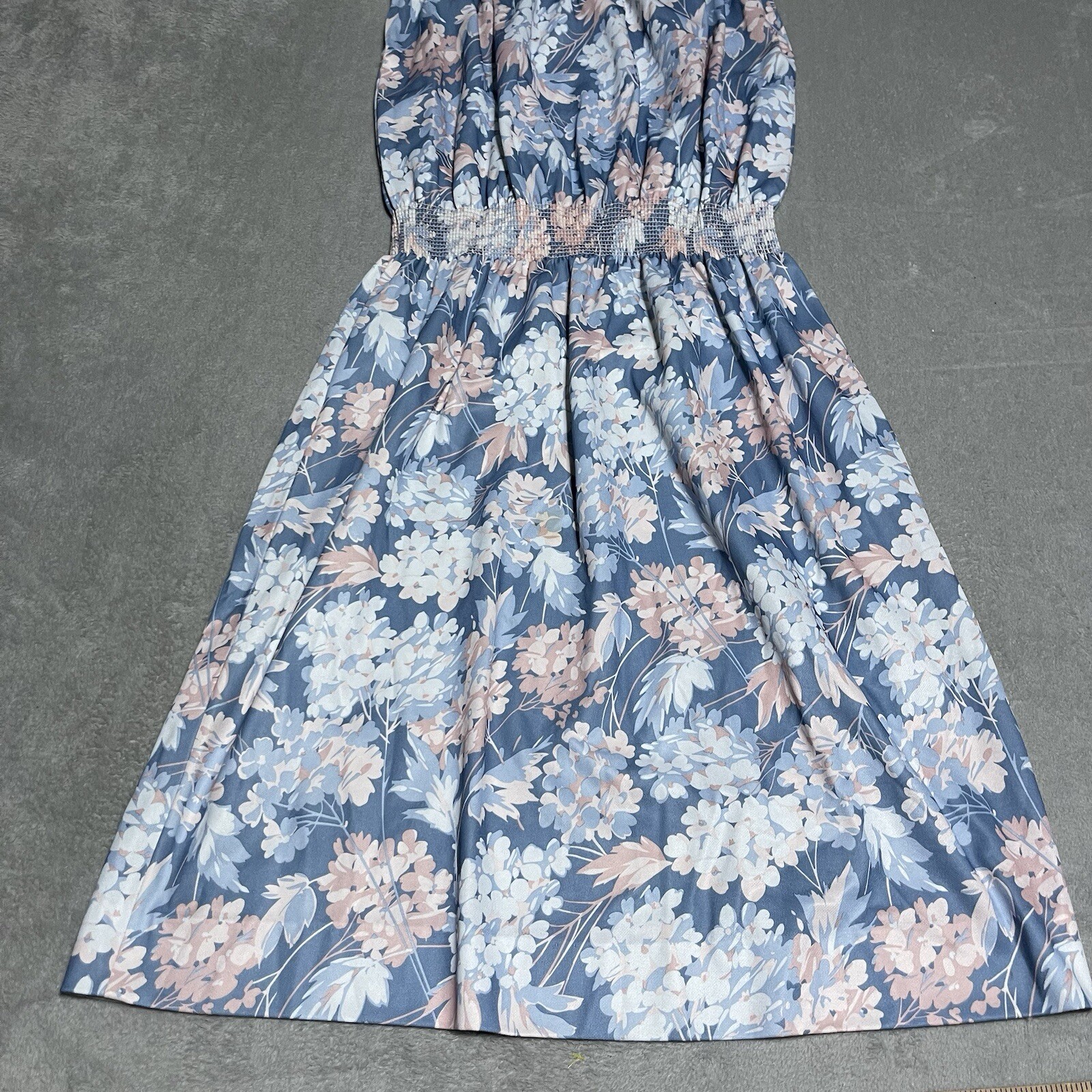 Vintage 70s Montgomery Ward Dress Womens 14 Blue Floral Lace Collared Sleeveless