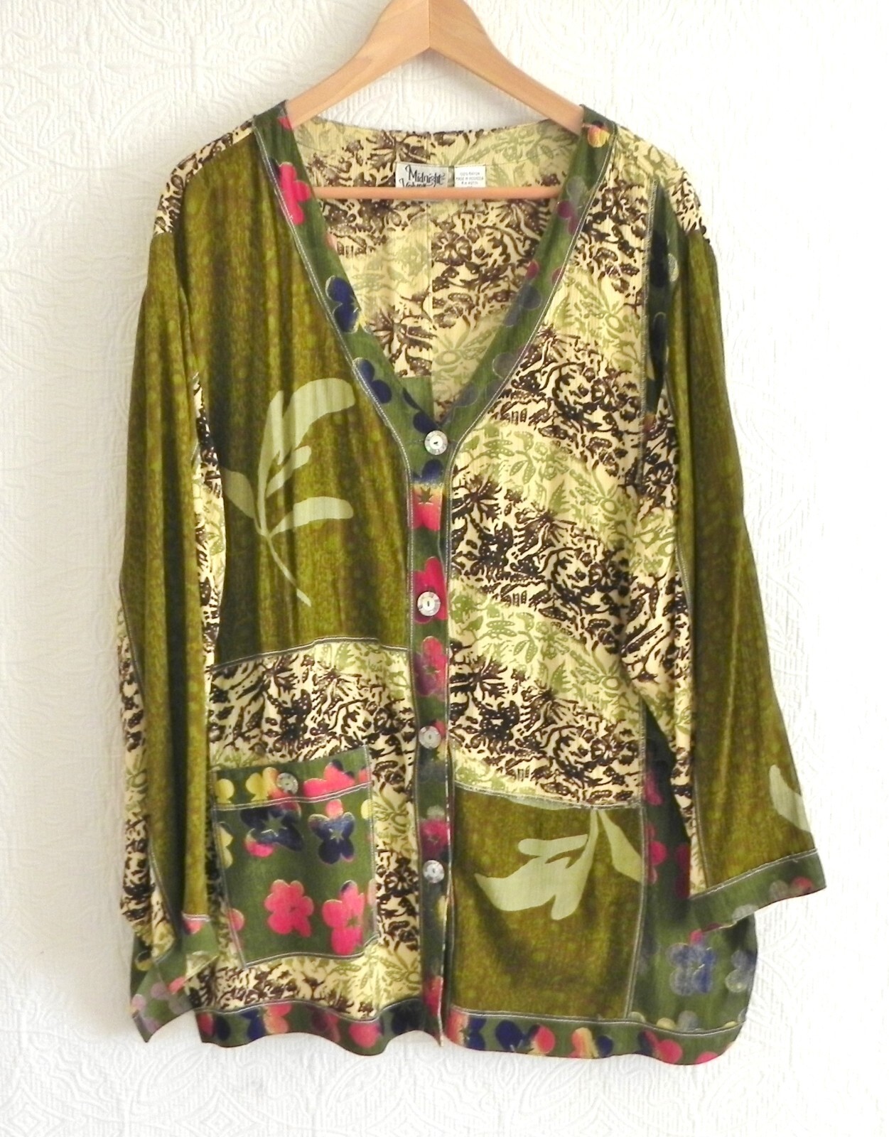 Midnight Velvet 3PC Long Sleeve Duster/Sleeveless Top/Midi Skirt Batik Size 1X