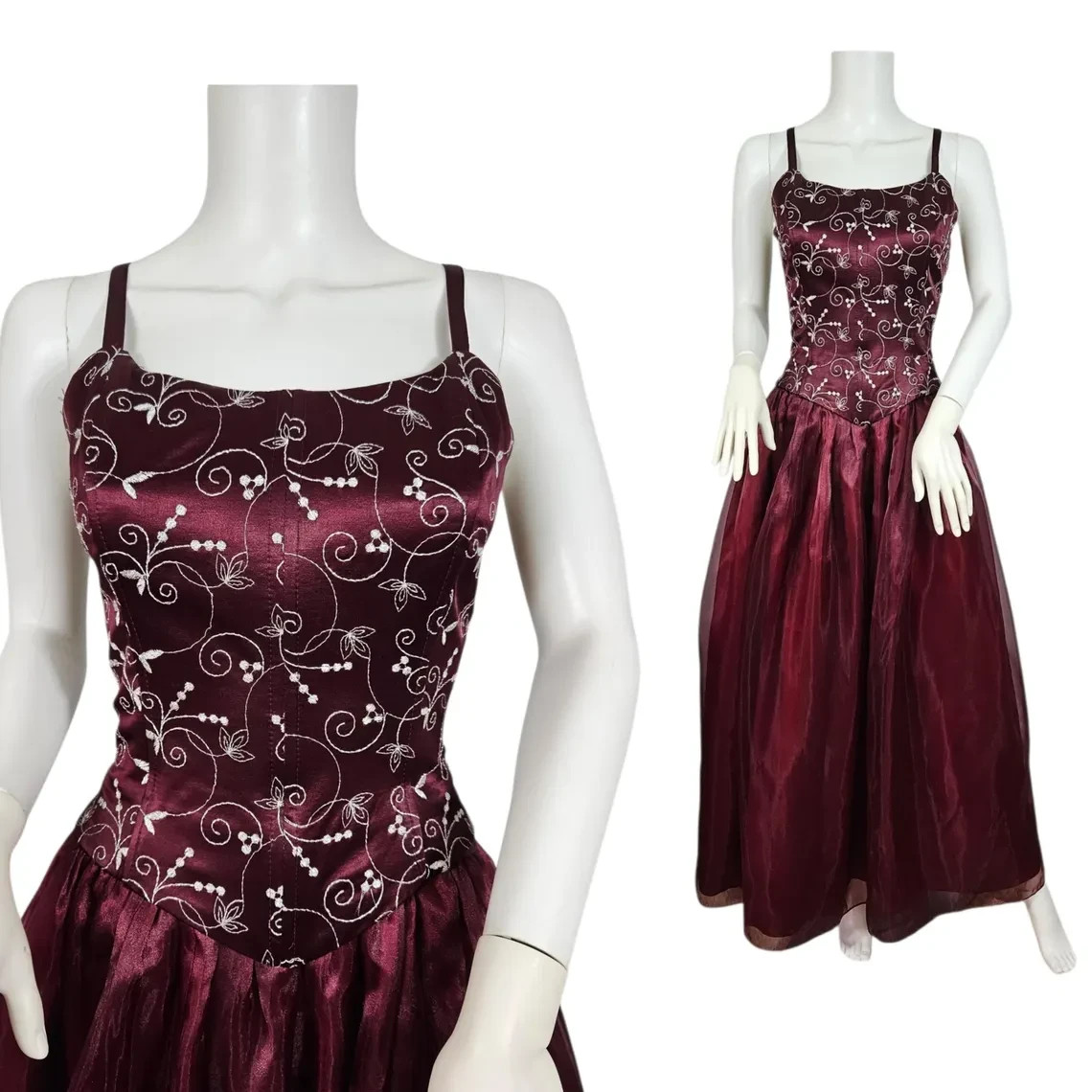 1990s Kiki Basque Waist Corset Top Burgundy Chiffon Wimsigoth Prom Dress Med