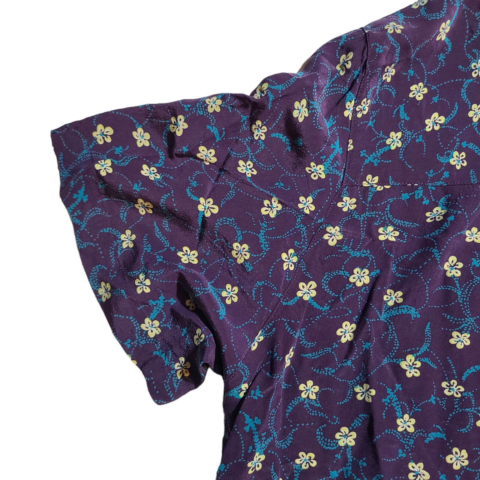 Vintage Amanda Smith Pure Silk Purple Blue Yellow Flowal Shirt Size 14