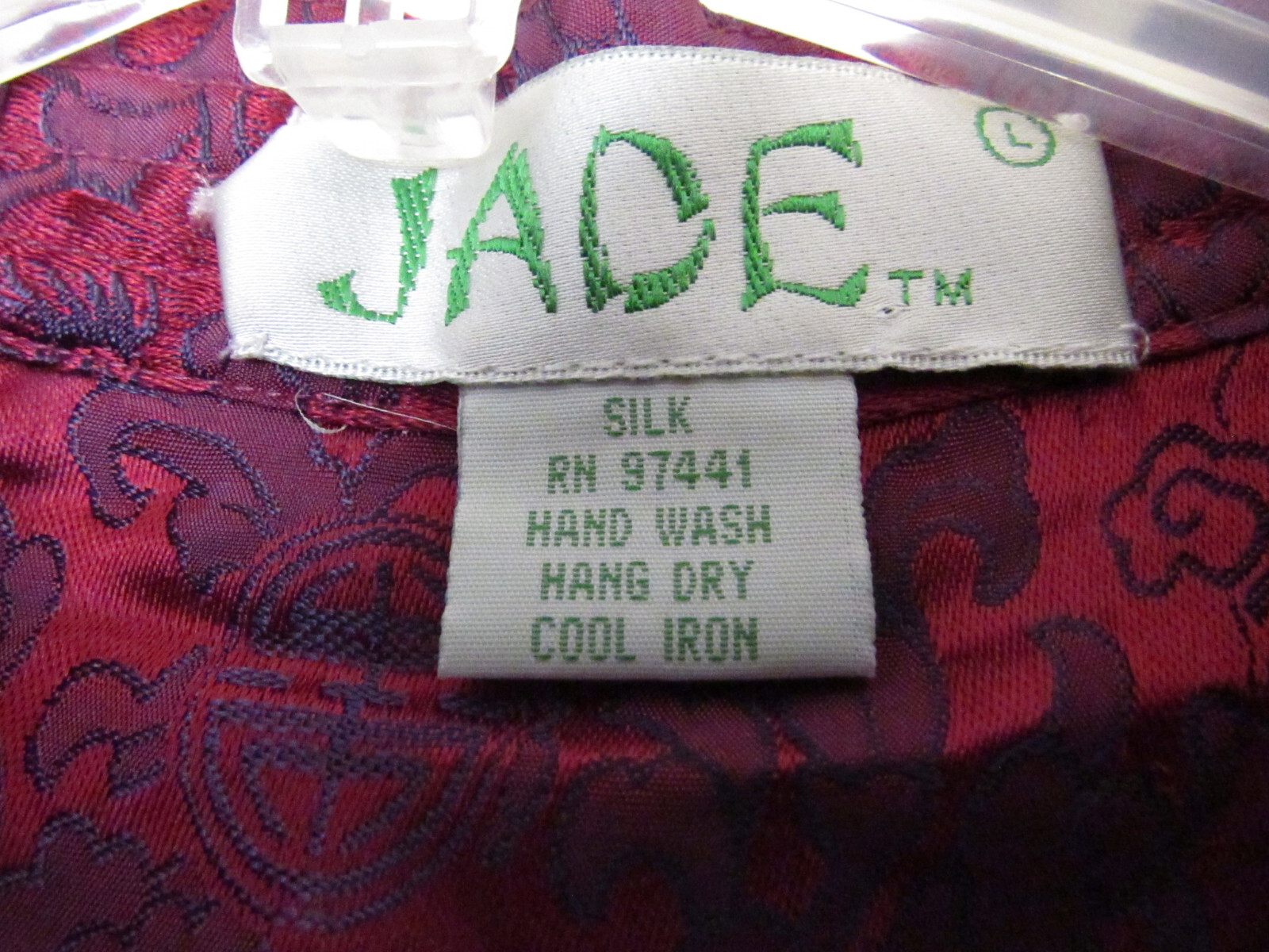 Vintage JADE Kimono Style (#97441) Red Long Sleeve Silk Blouse Top Large (WC-21)