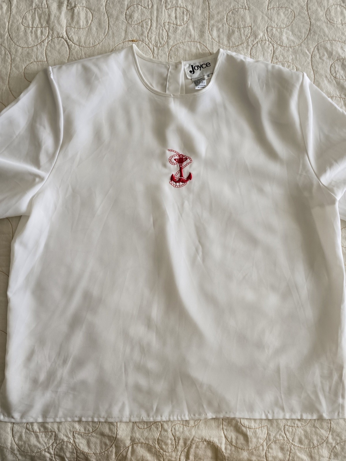 Vintage 80s 90s Embroidered Anchor Blouse Womens Plus Size 16 1XL Preppy Joyce