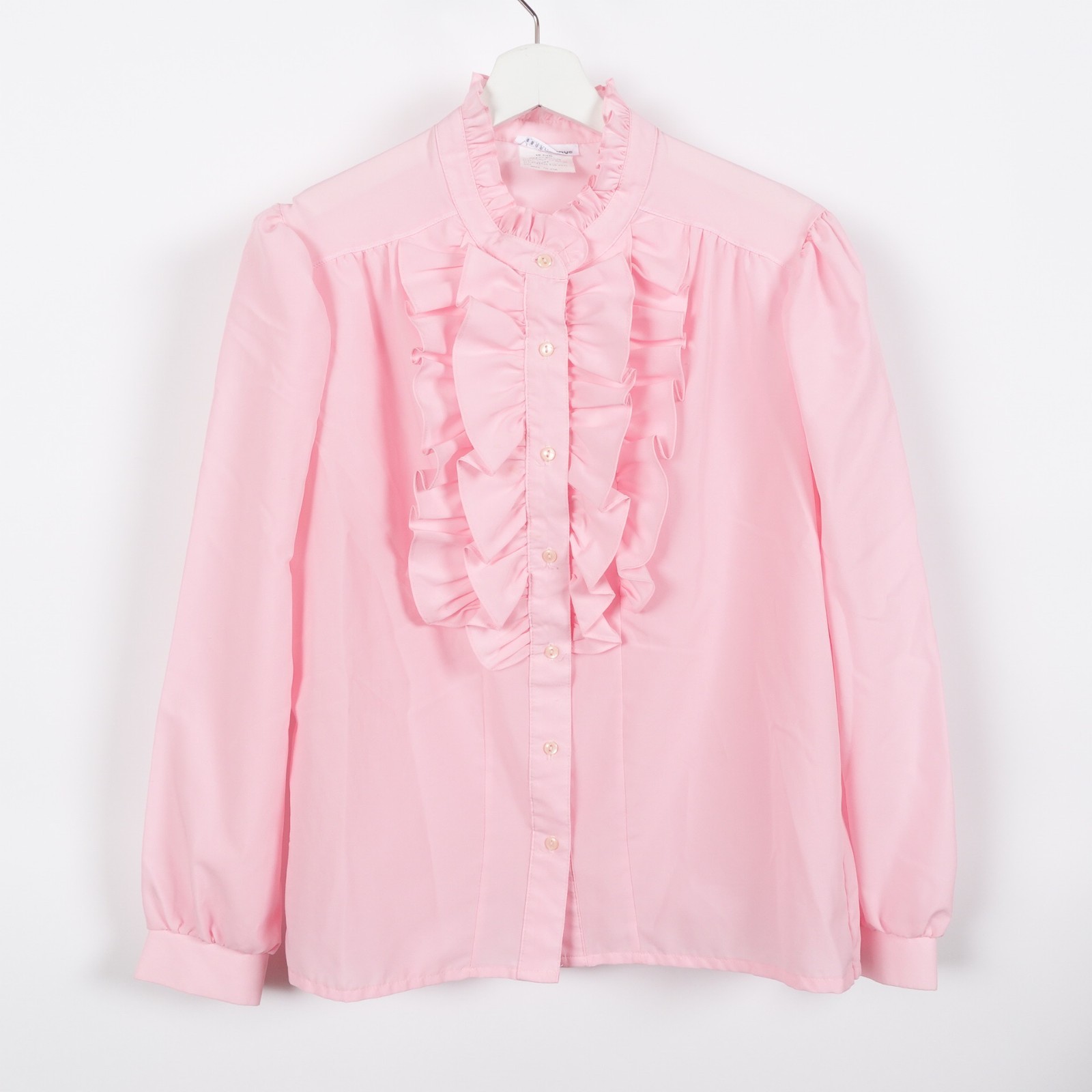 Vintage Donn Kenny Womens Large Ruffle Long Sleeve Button Modest Granny Pink