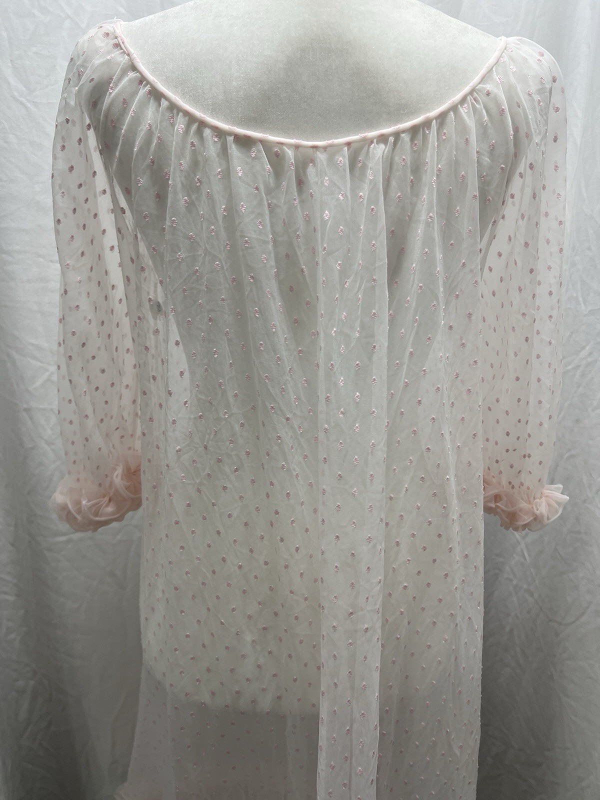 Vintage 50s Sears Charmode Lingerie Sheer Negligee Pink Dot Chiffon Size Small