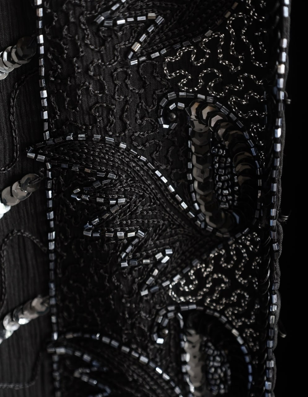 Vintage 100% Silk Beaded Sequin Black Evening Jacket C&A Your Sixth Sense XL