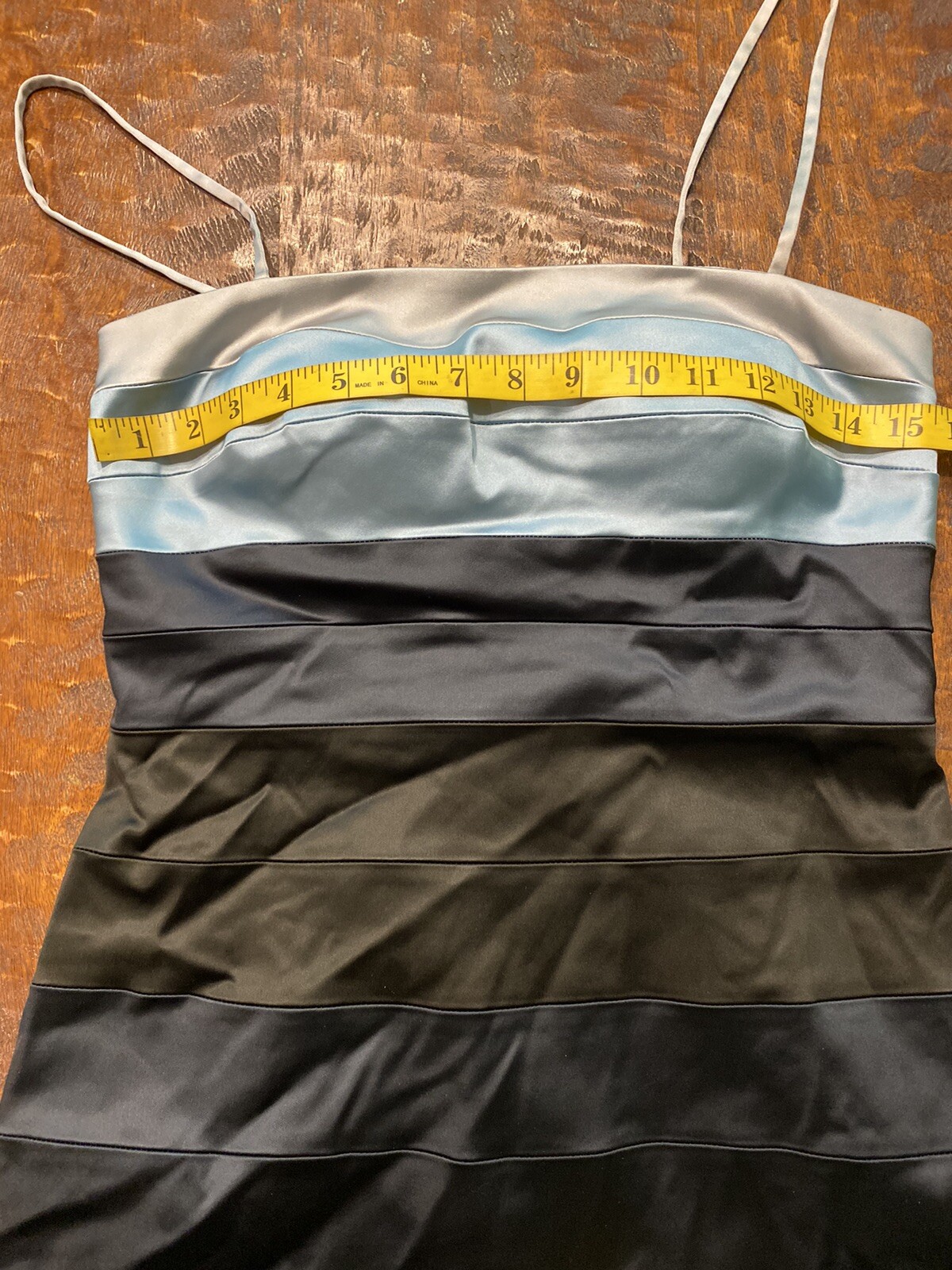 Vintage Oleg Cassini Blue Grey Black Pleated Sleeveless Stretchy Dress Size 6