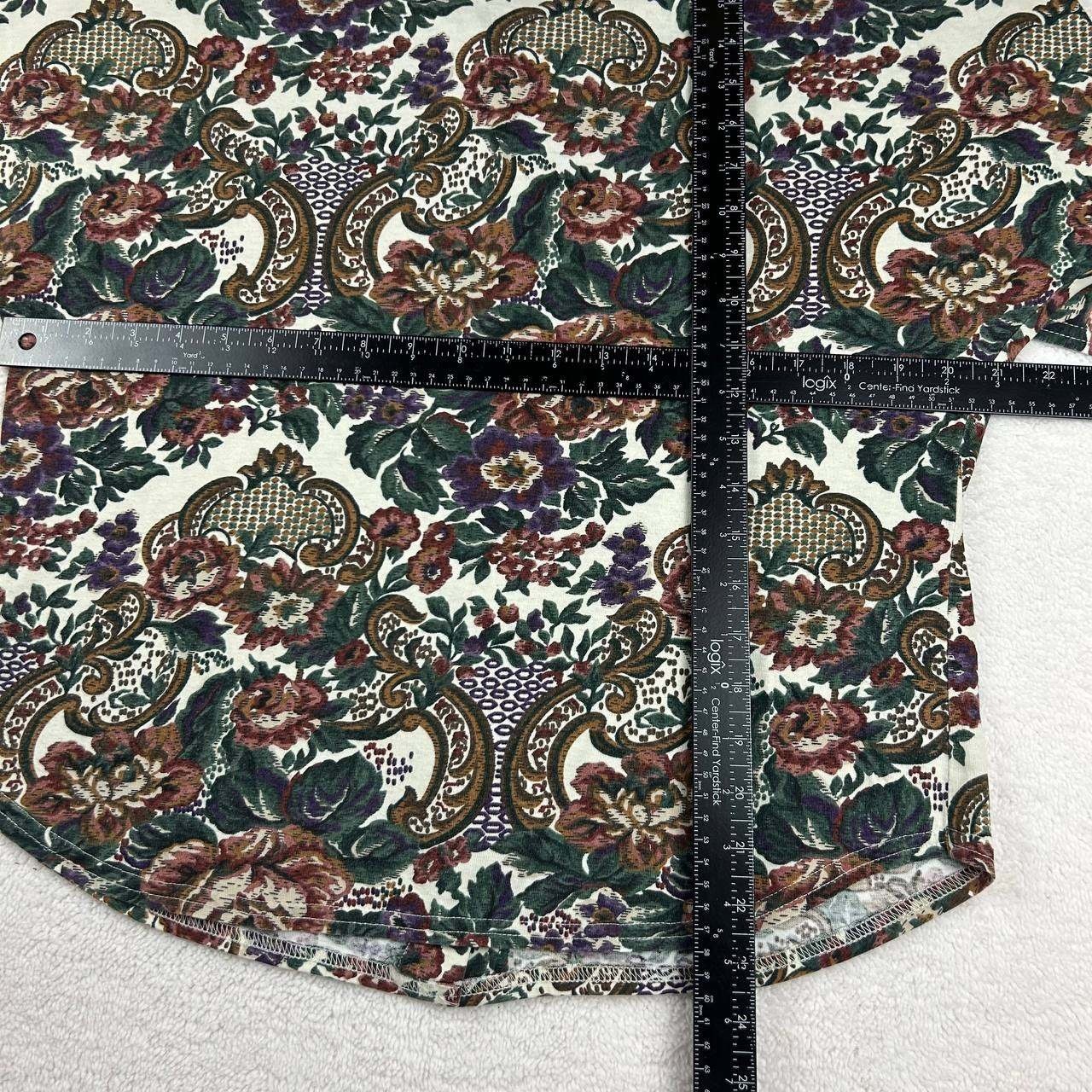 Vintage 80s 90s Touche LA Floral AOP 1/4 Sleeve Button Shirt Women’s Size Small