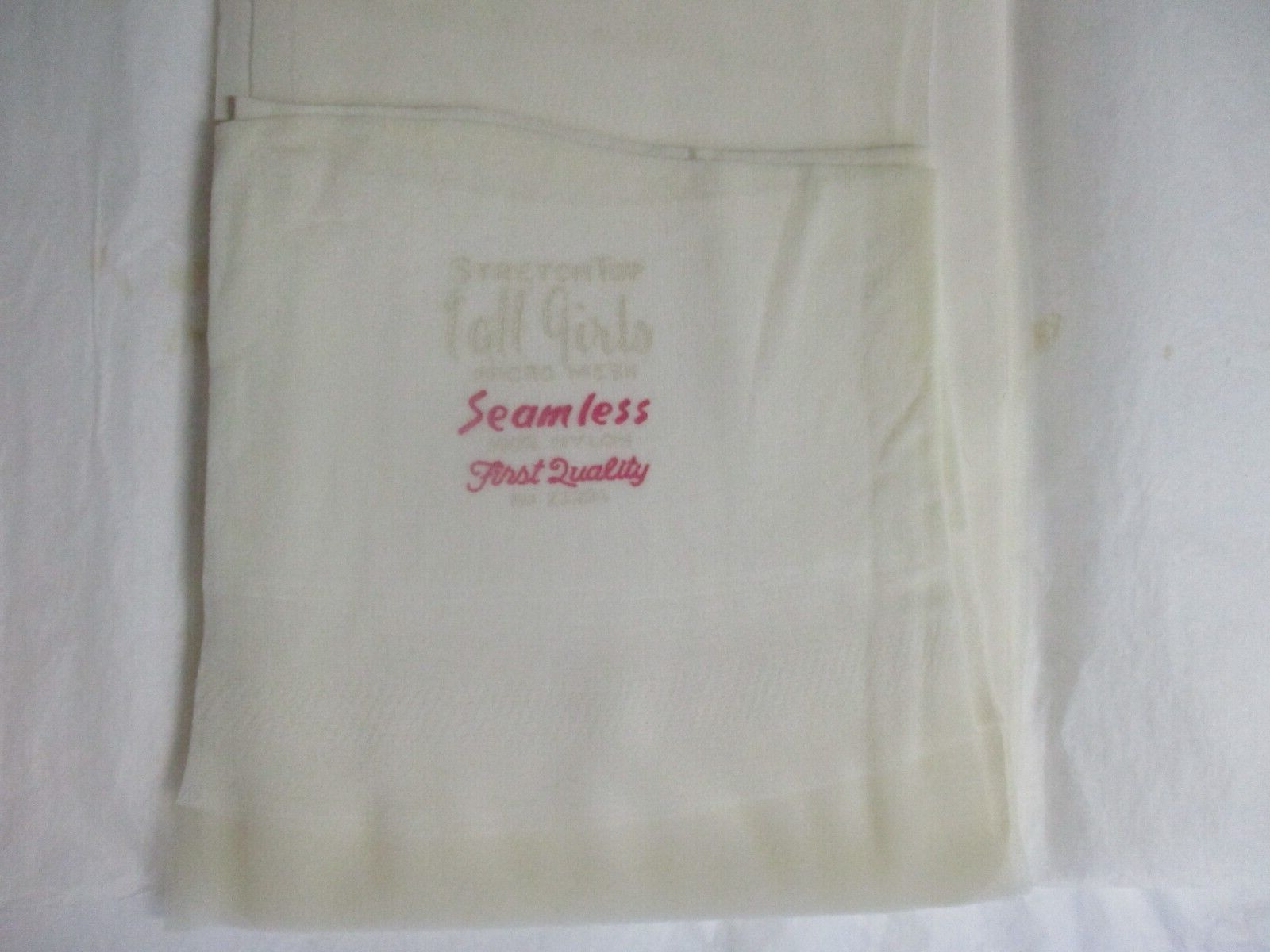 1PR VINTAGE TALL GIRLS RHT SHEER MICRO MESH NYLON STOCKINGS 11 XLONG 37″ WHITE