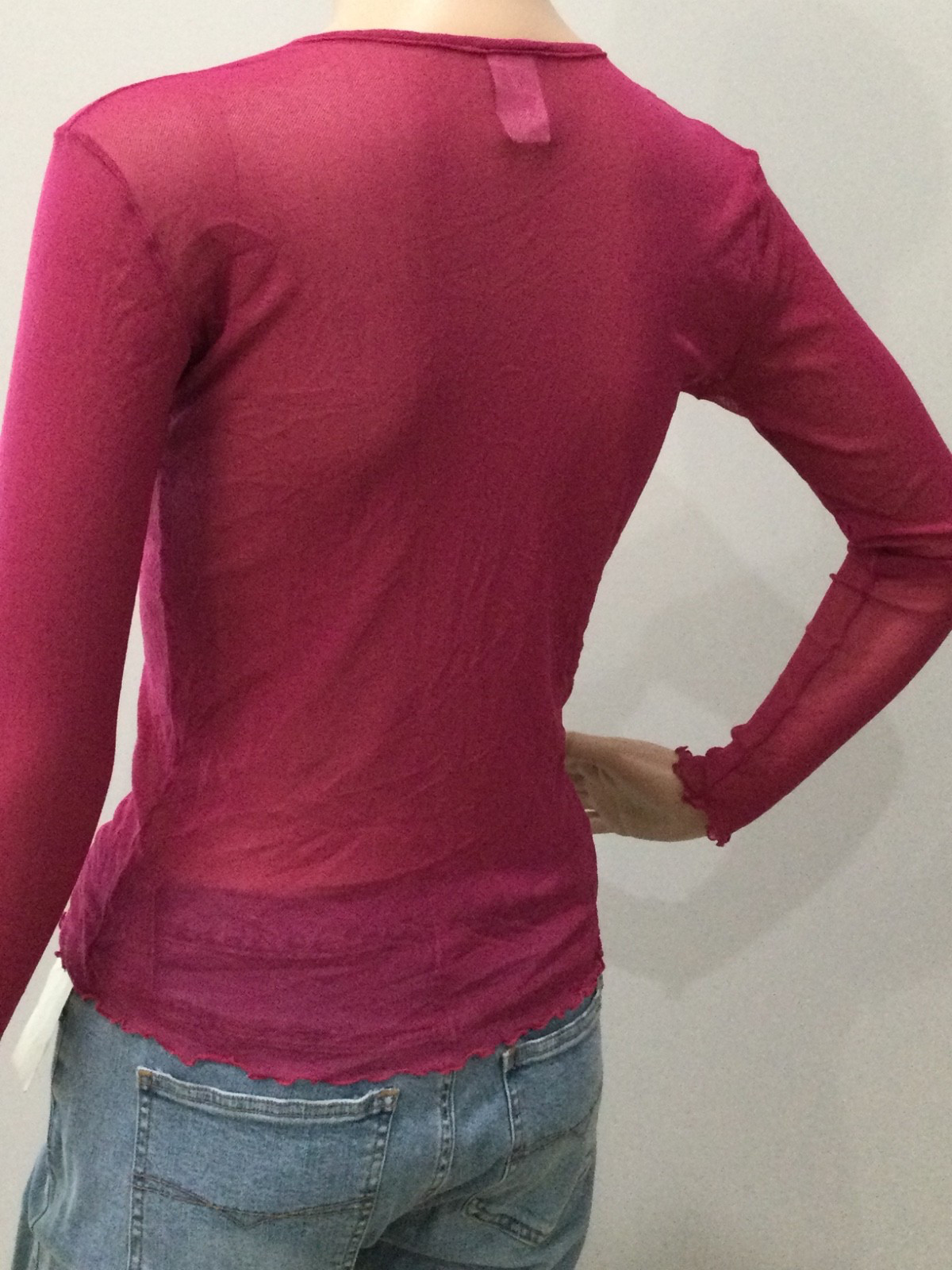Vintage Hanky Panky NWT Sheer Mesh Cardigan Pink Button Front Lettuce Hem S Y2K
