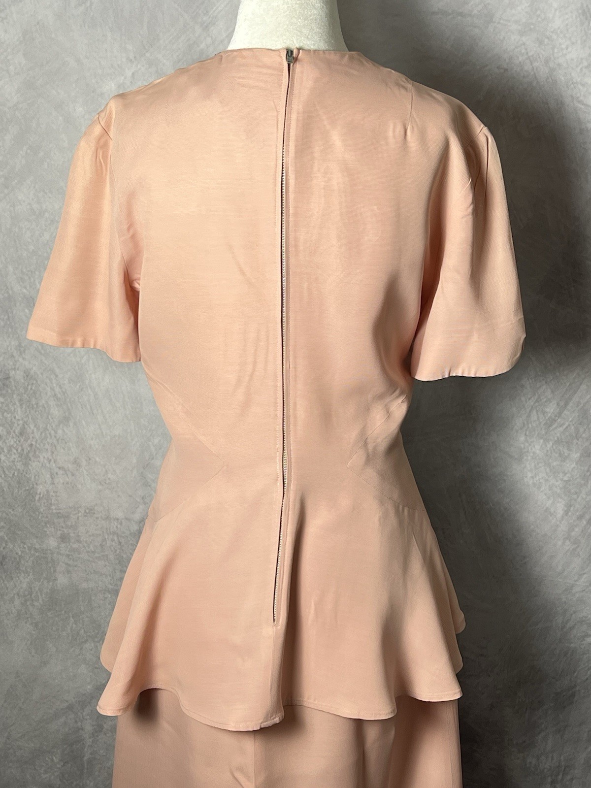 Vintage 1940s Pink Textured Rayon Peplum Sequin Blouse Pencil Skirt Set S/M