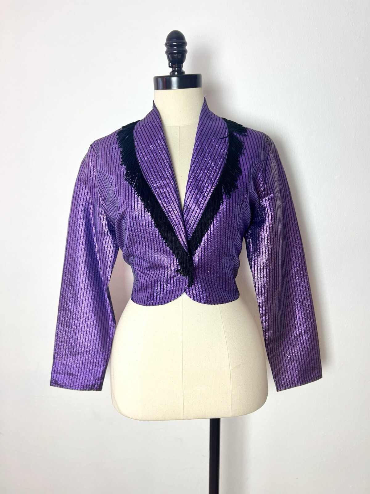 METALLIC PURPLE Black 80s 80’s Vintage Western Fringe Bolero Cropped Jacket S M