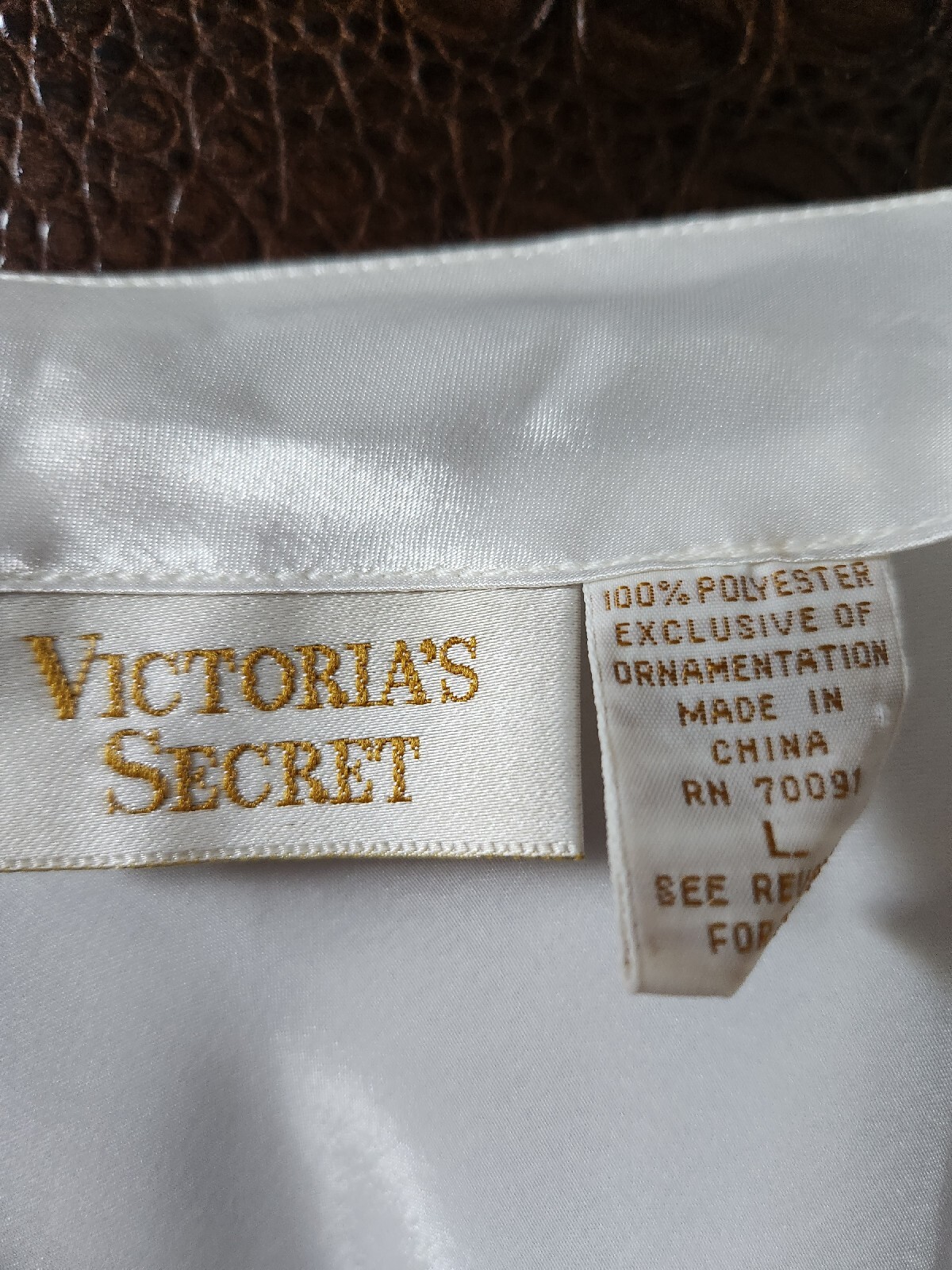 Vtg 80’s Victoria’s Secret White Satin Nightgow W/Pink Flower & Beads Dress! L