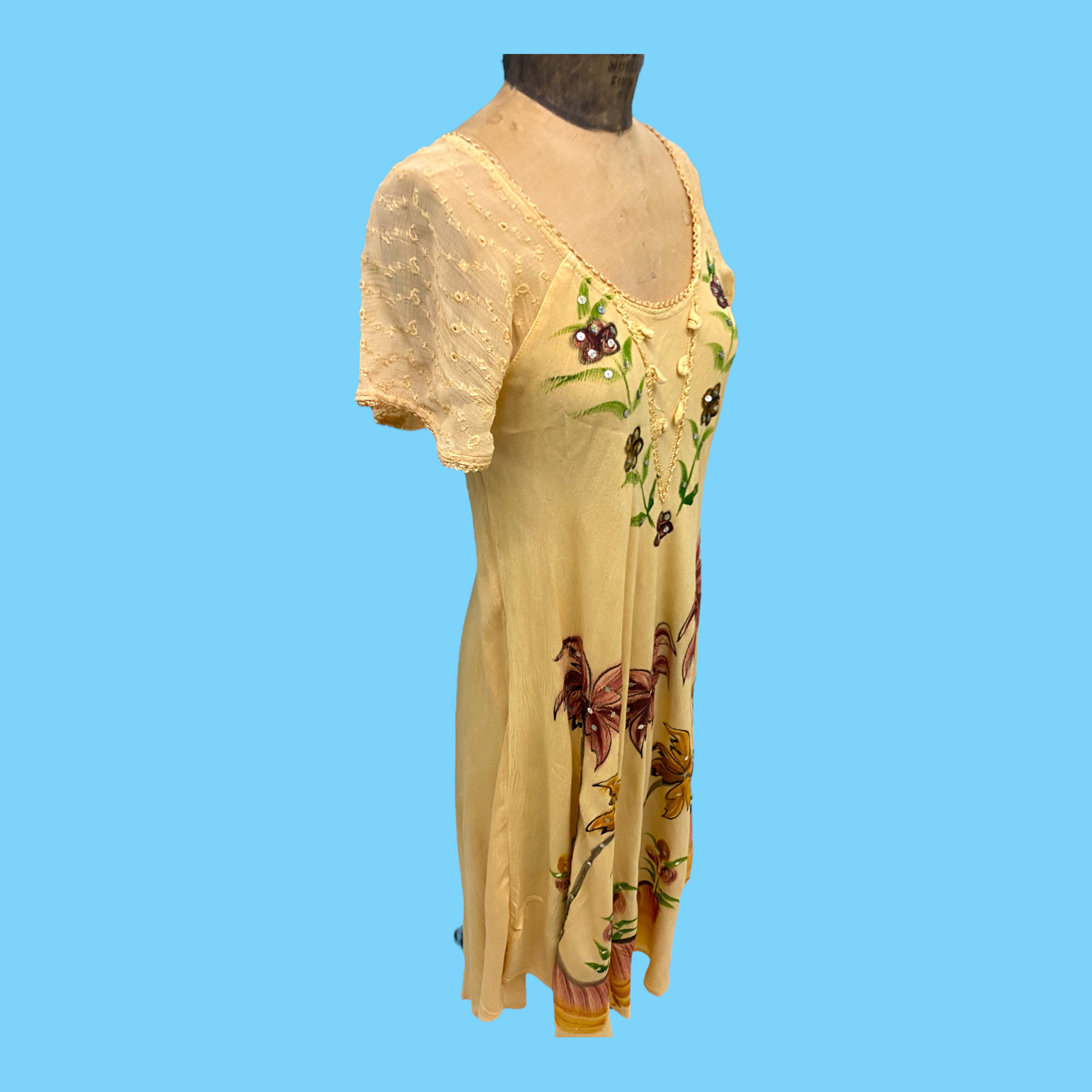 Vintage 1970s Jackpot Boho Yellow Summer Dress Med – Made In India