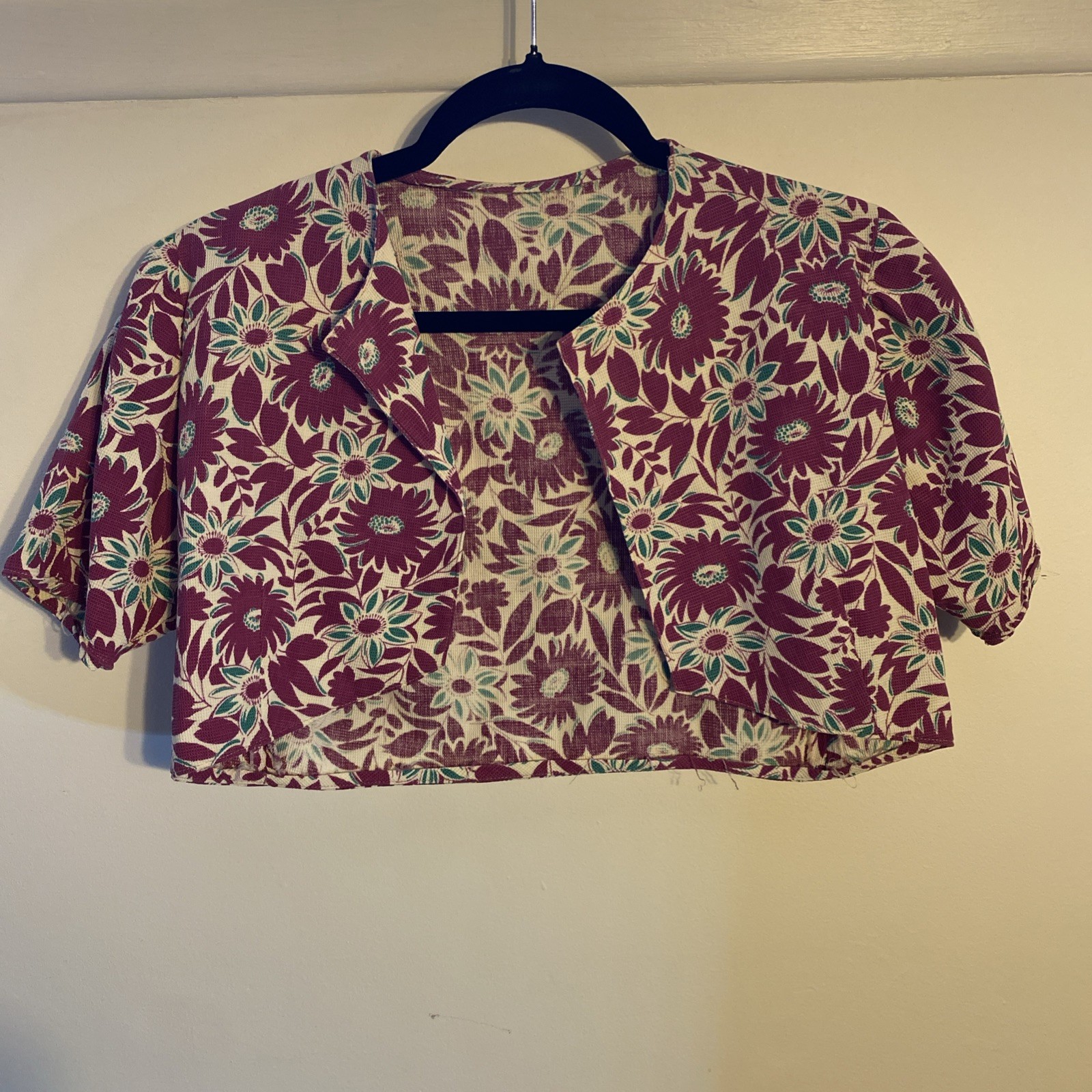 Vintage 1930s Floral Print Cotton Pique Bolero Jacket