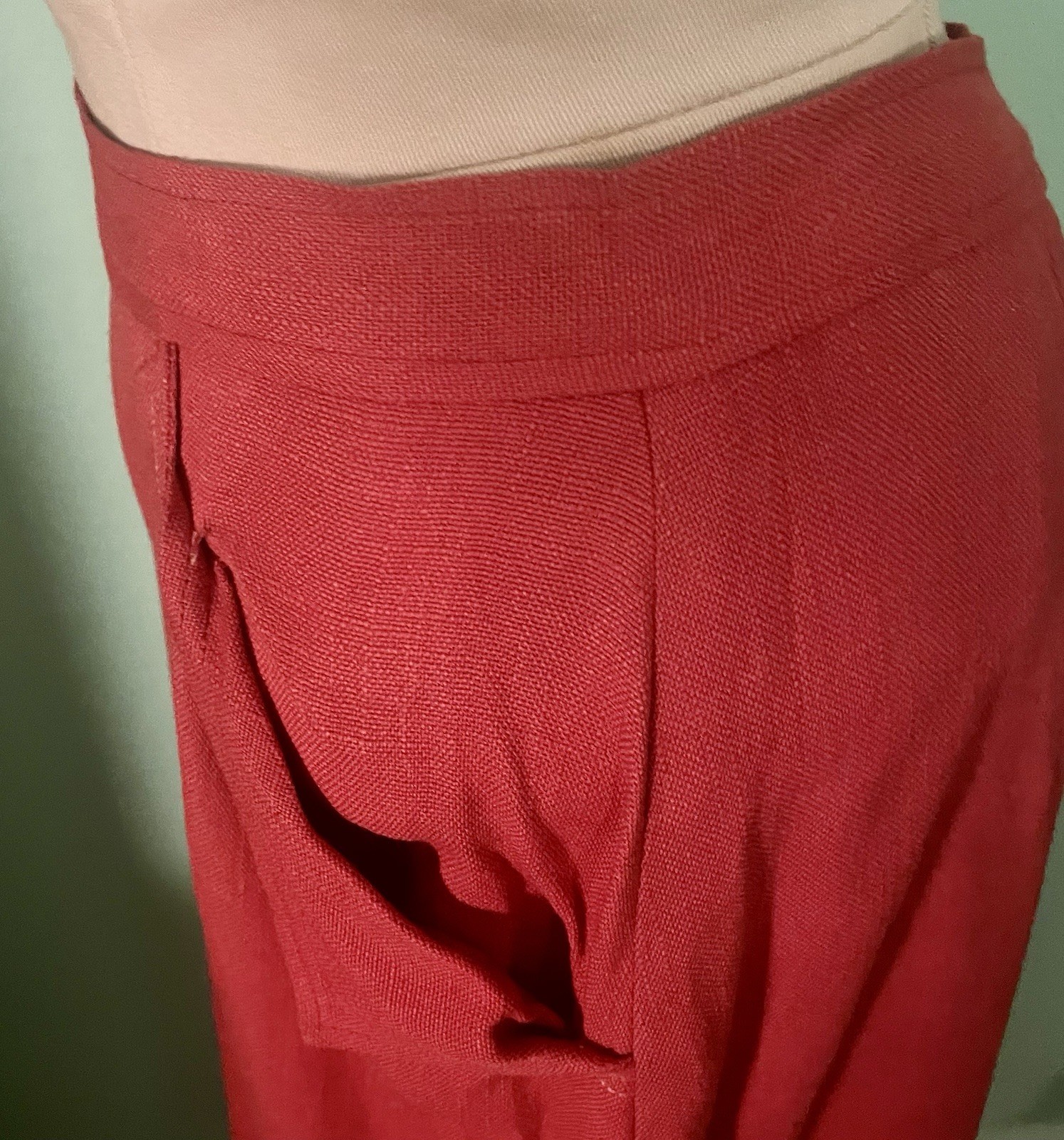 Vintage 1960s Red Linen Secretary Wiggle Skirt With Pockets No Label