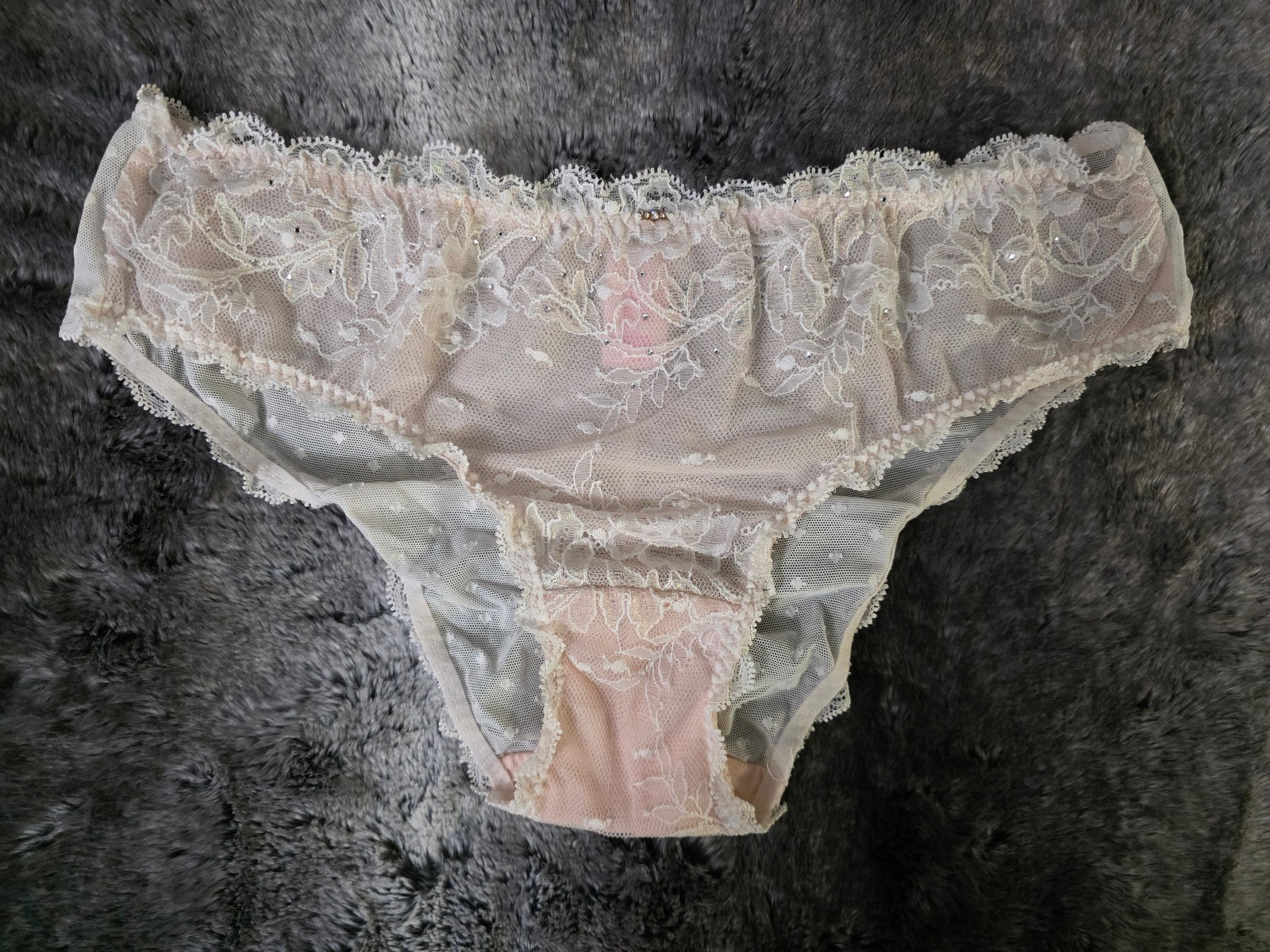 Victoria’s Secret White Pink Lace Mesh Hiphugger Panty Size M
