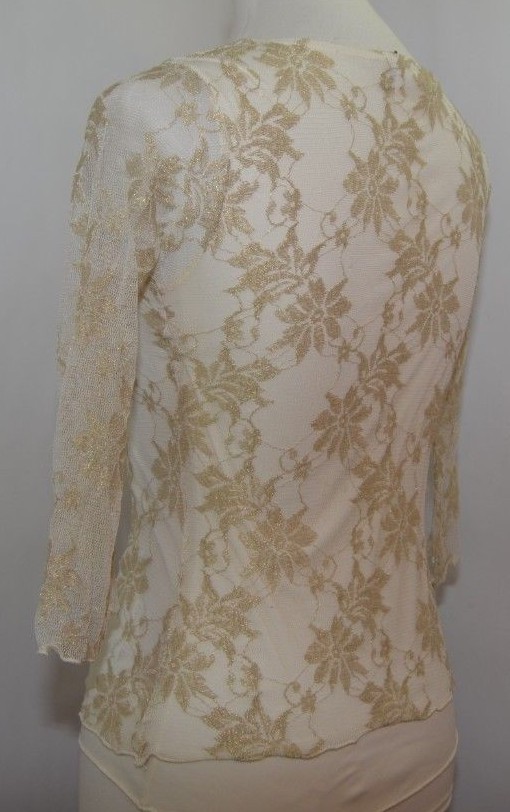 VTG 80s Wrapper Ivory Gold Lace Lined Fitted Sexy Top Women M USA Made