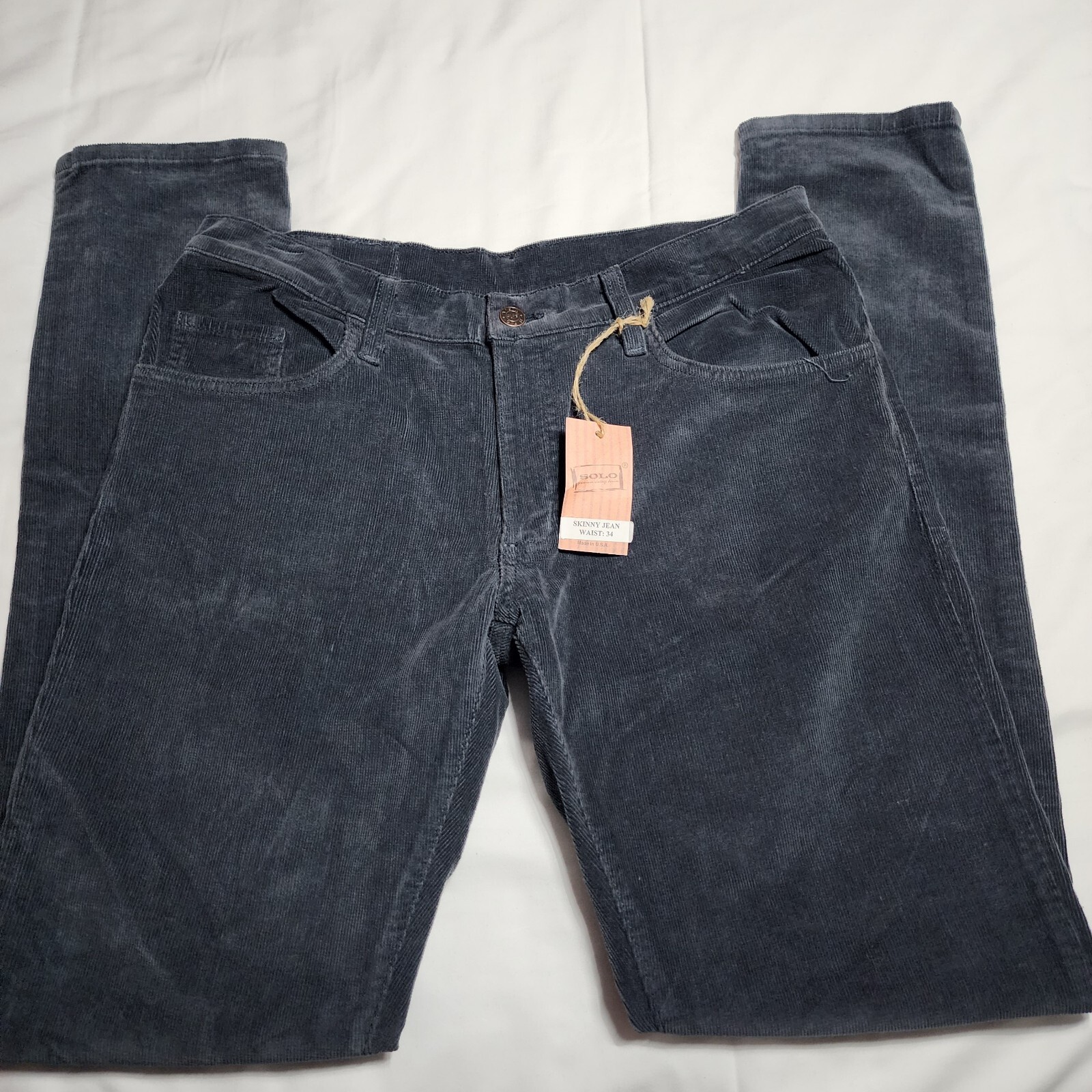 Solo Semore Jeans Womens 34 Blue Corduro Skinny Leg Deadstock 90s Y2K Vintage