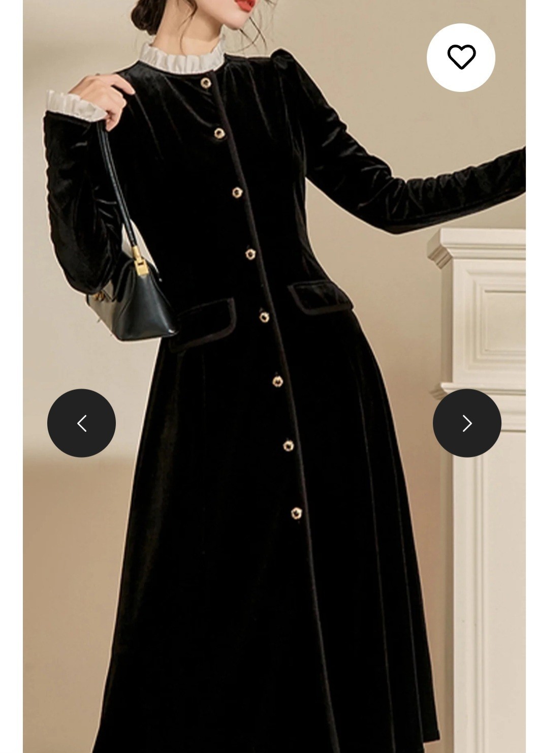 Vintage Velvet Button-up Dress With White Ruffled Sleeve And Collar Small