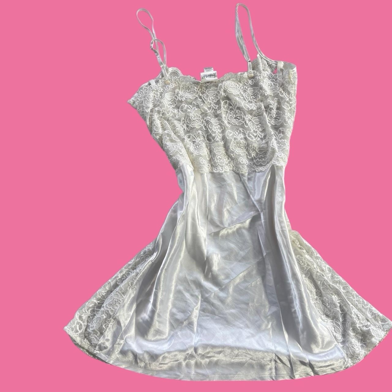 Vintage Frederick’s of Hollywood Lace Satin Slip Dress Size Small White Lace
