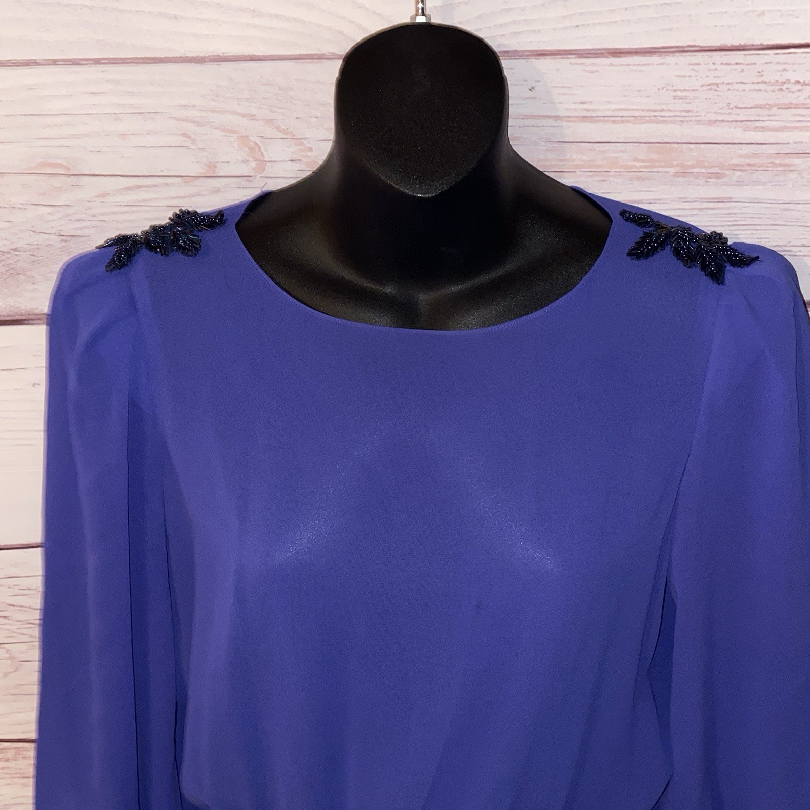 Ursula of Switzerland Cocktail Dress Size 11/12 Blue Chiffon Beaded Victorian