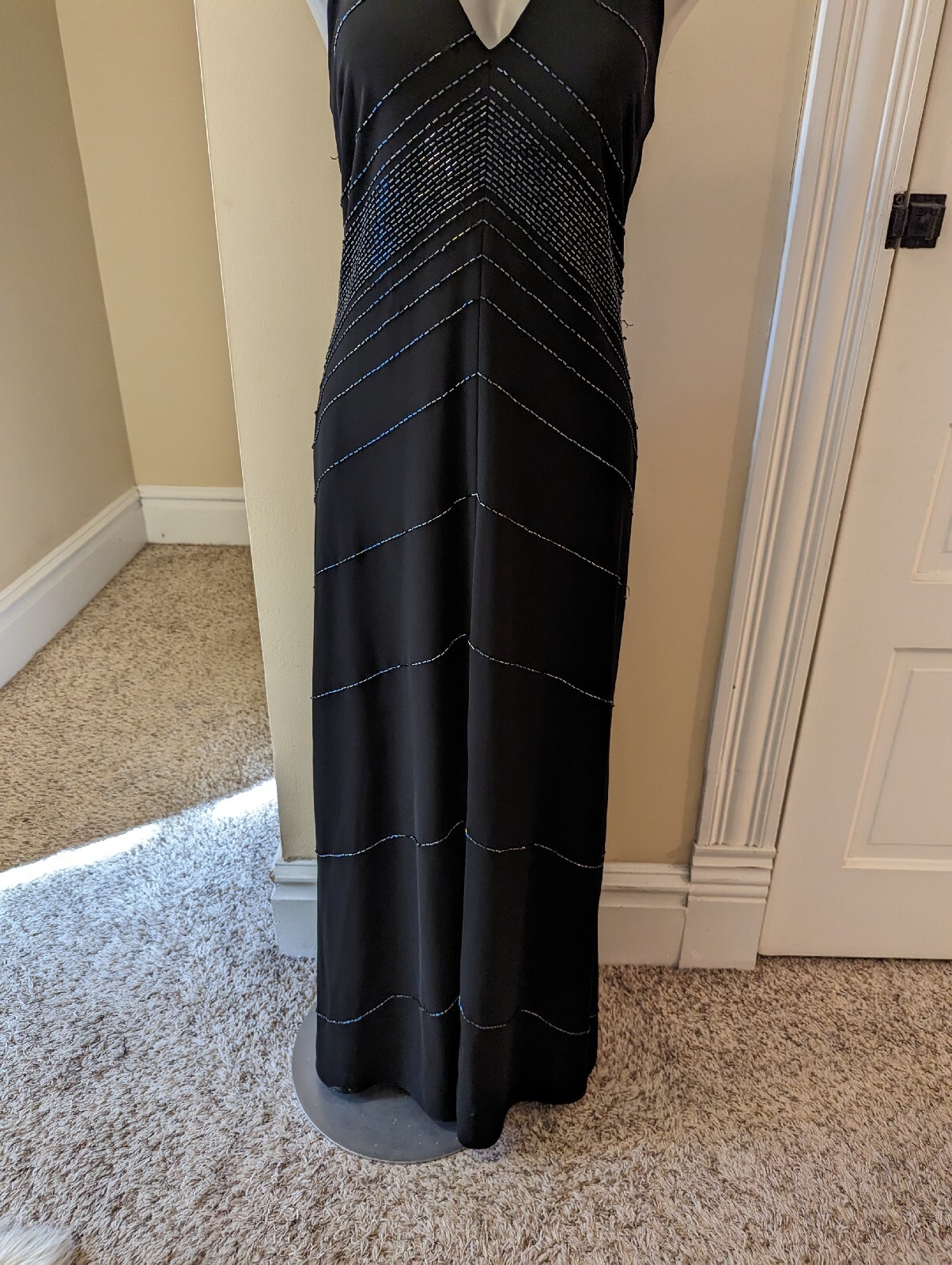 Vintage 90s De Laru by Shelia Ren black w/ sparkly beading halter dress size L