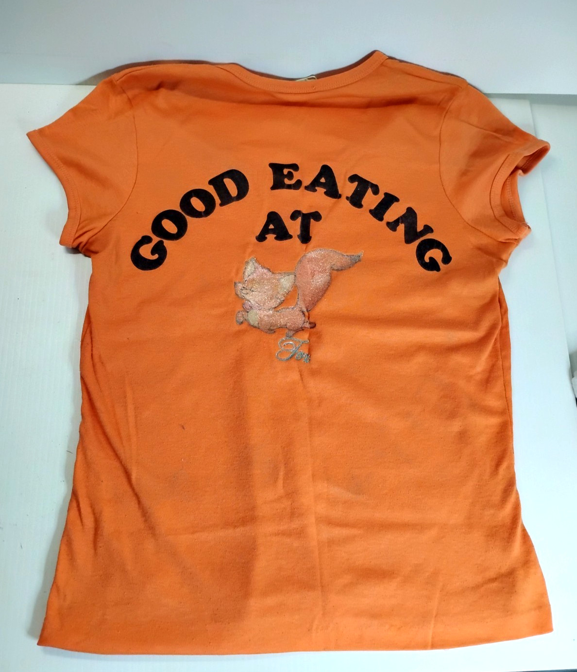 Vintage 70s T-Shirt Restaurant Waitress Server Woman Tag XL Glitter Fox Decal
