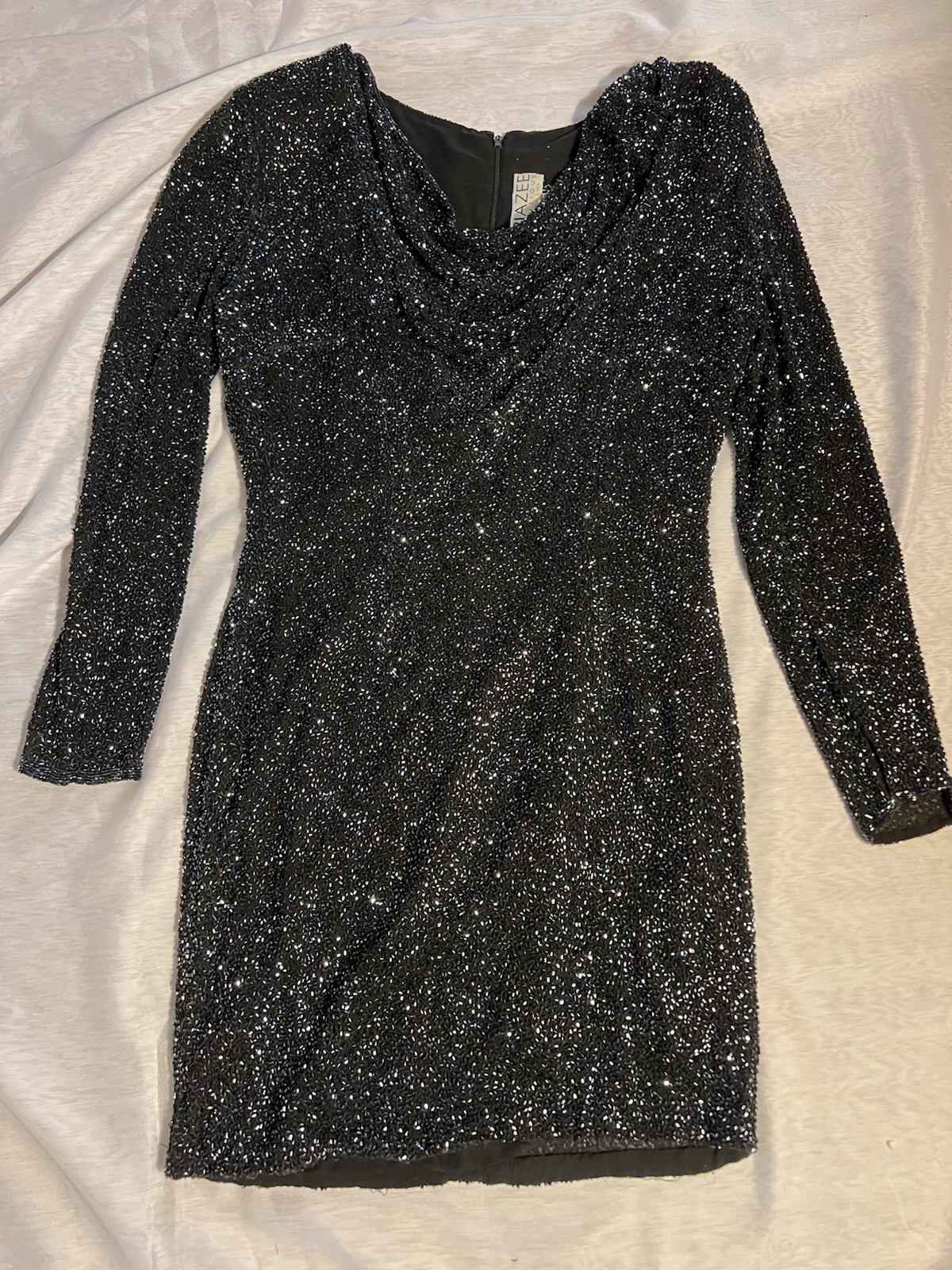 Vtg Naeem Khan Lillie Riazee Sequin Beaded mini long sleeve body con dress 80’s