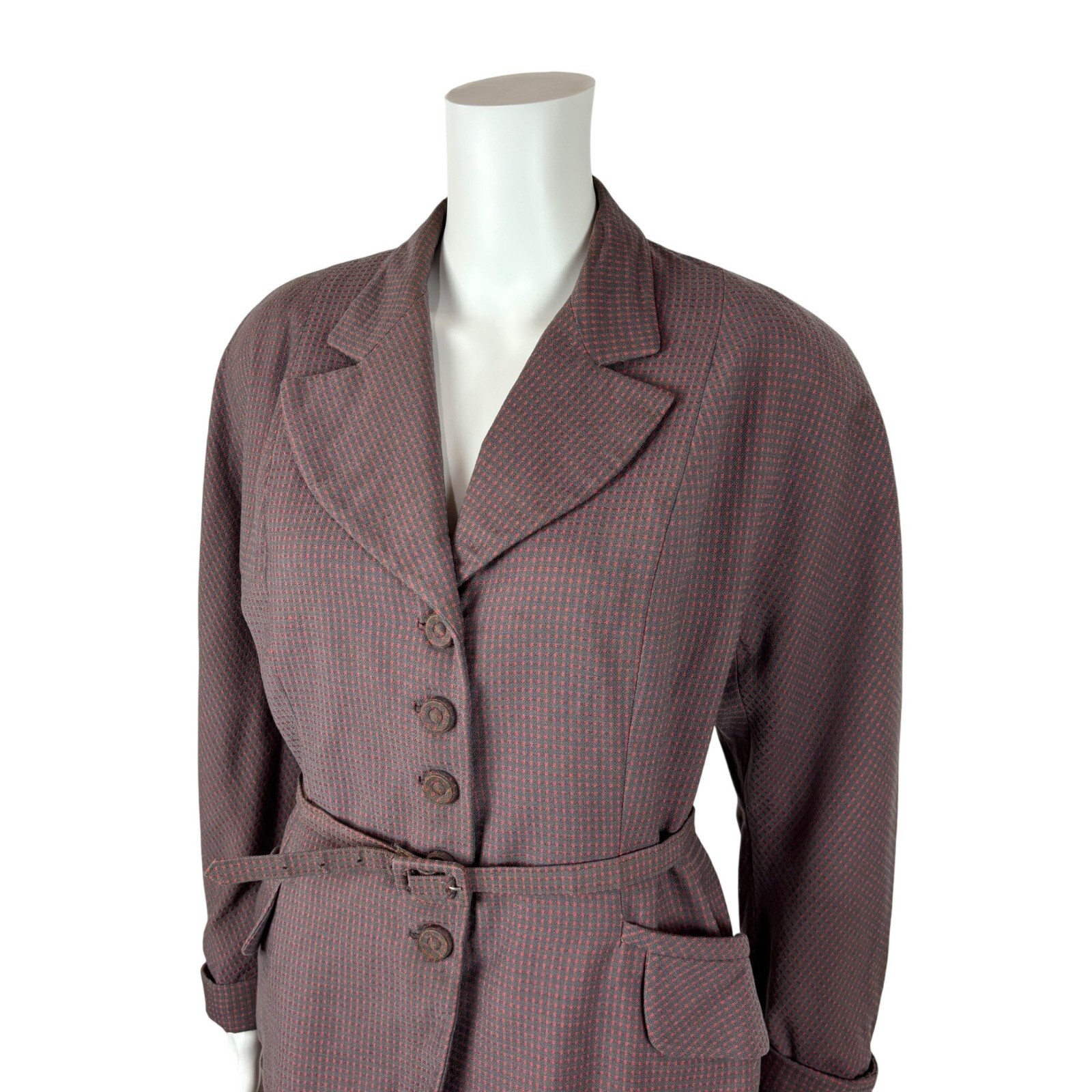 Vintage 40s Pink Suit Women’s Small Gray Checkered Fitted Jacket Skirt Set