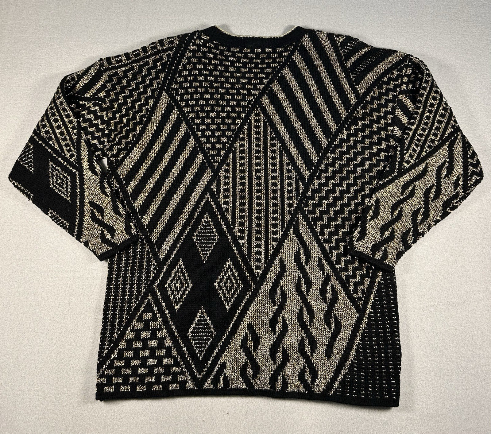 VTG Acrylic Sweater Black Gold Metallic Womens LARGE? READ Geometric 80s 90s