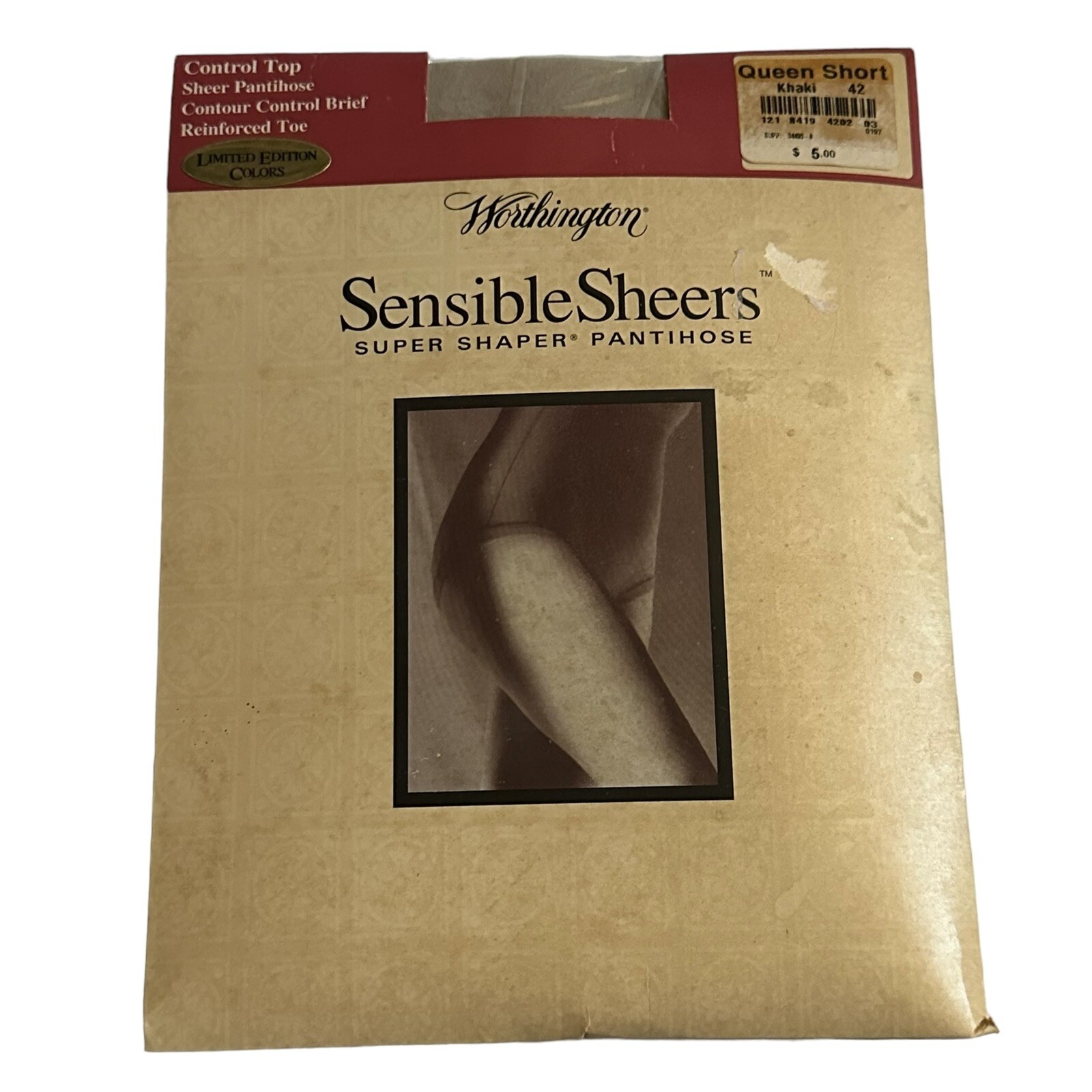 Vintage Sz QUEEN SHORT Pantyhose Invisible Sheers Control Top KHAKI Tan Brown