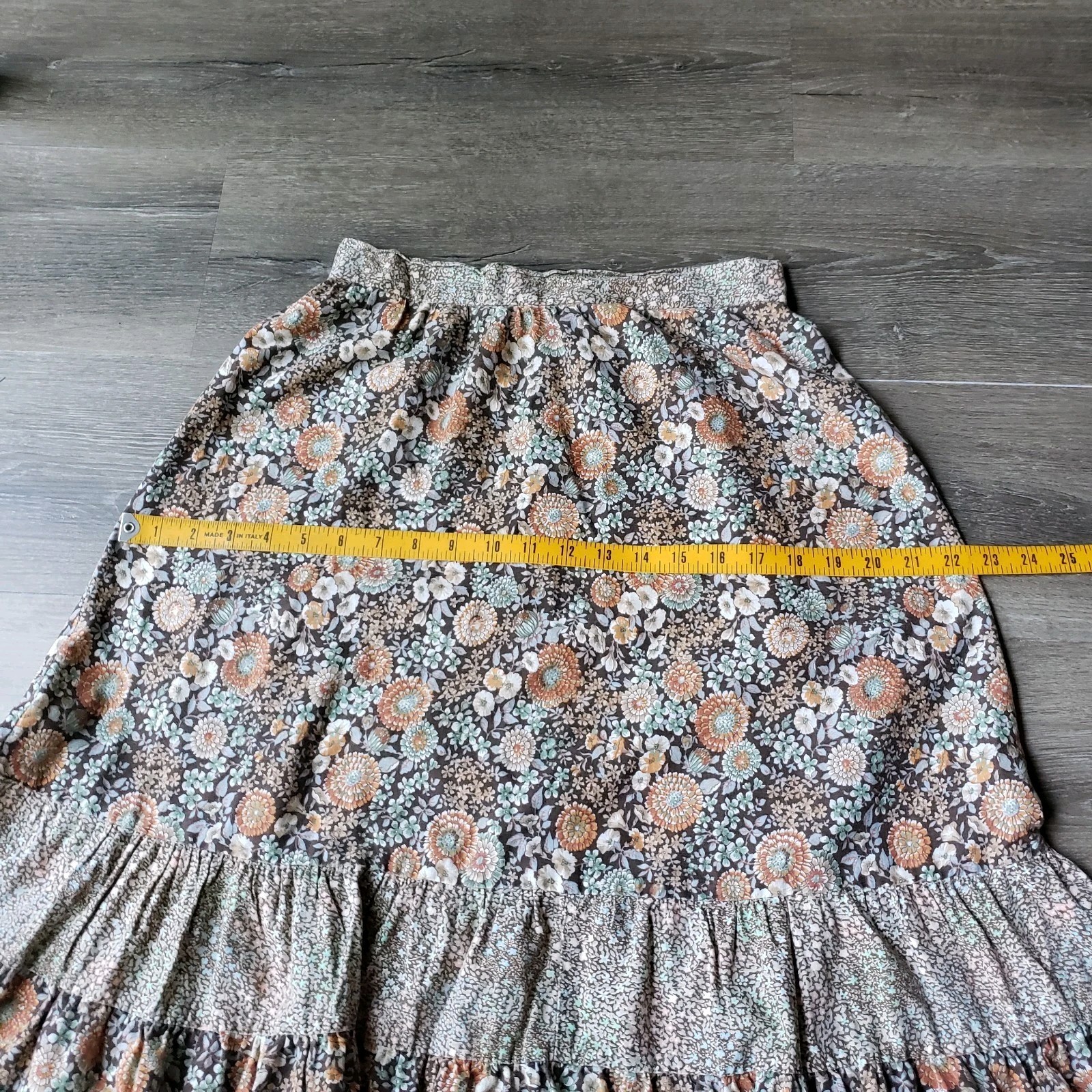 VTG 70s Brown Floral Hippie Skirt Sz S/M? Earth Tones Festival Prairie 26″W
