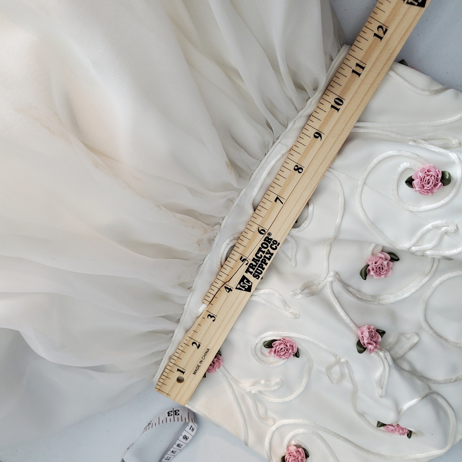 Vintage Mike Benet Formals Strapless Floral Ribbon 3D Rose Gown Dress 8 Coquette