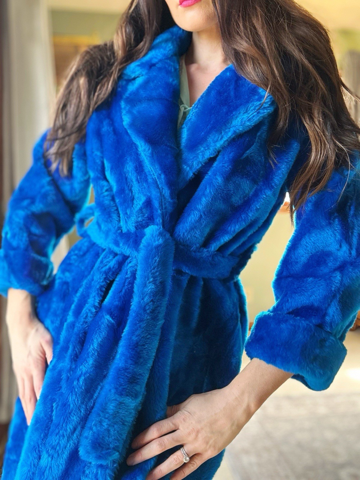 Vintage 1970’s Blue Faux Fur Wrap Robe Mod Gogo Glam