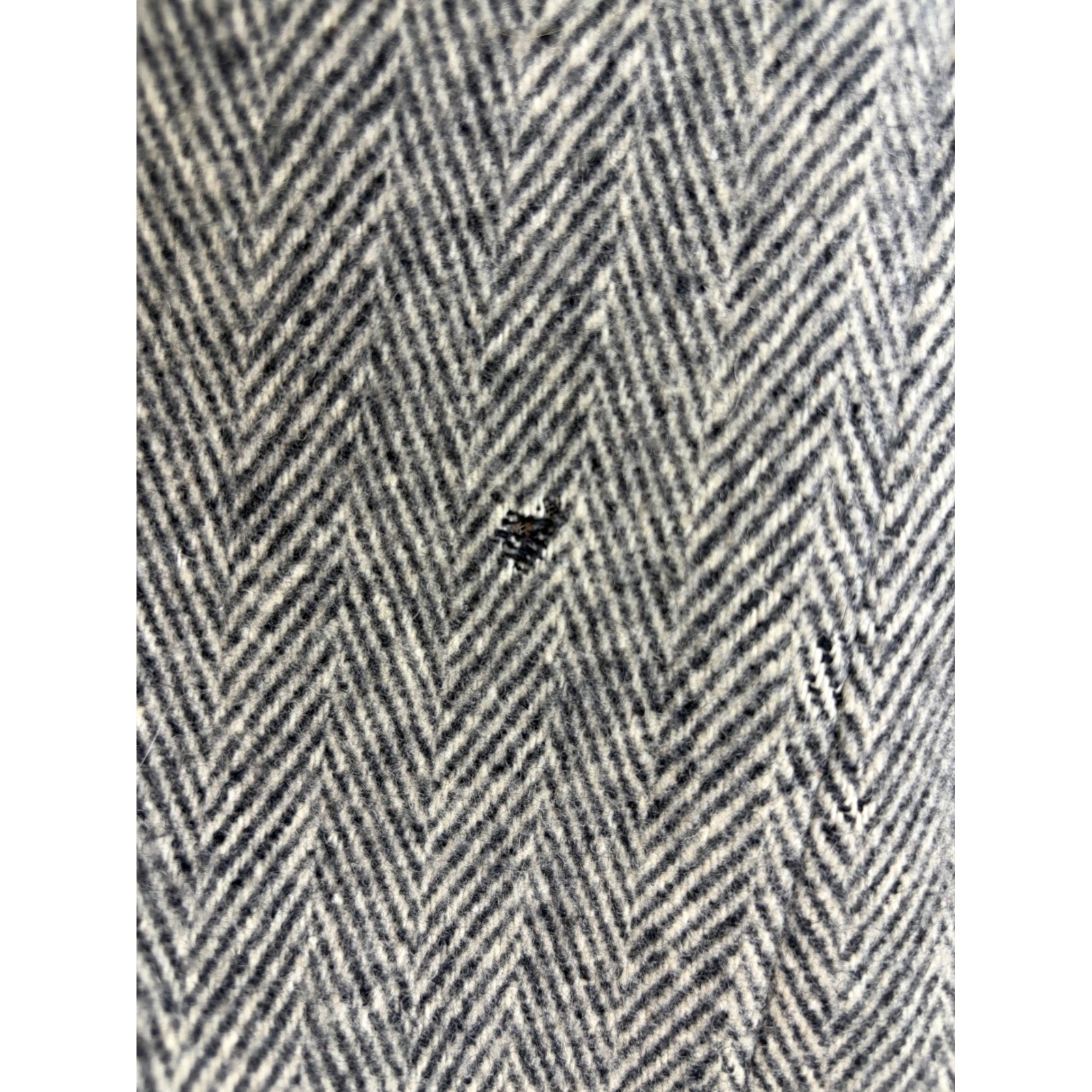 Vintage Made in USA Herringbone Coat Velvet Collar Gray Longline Overcoat