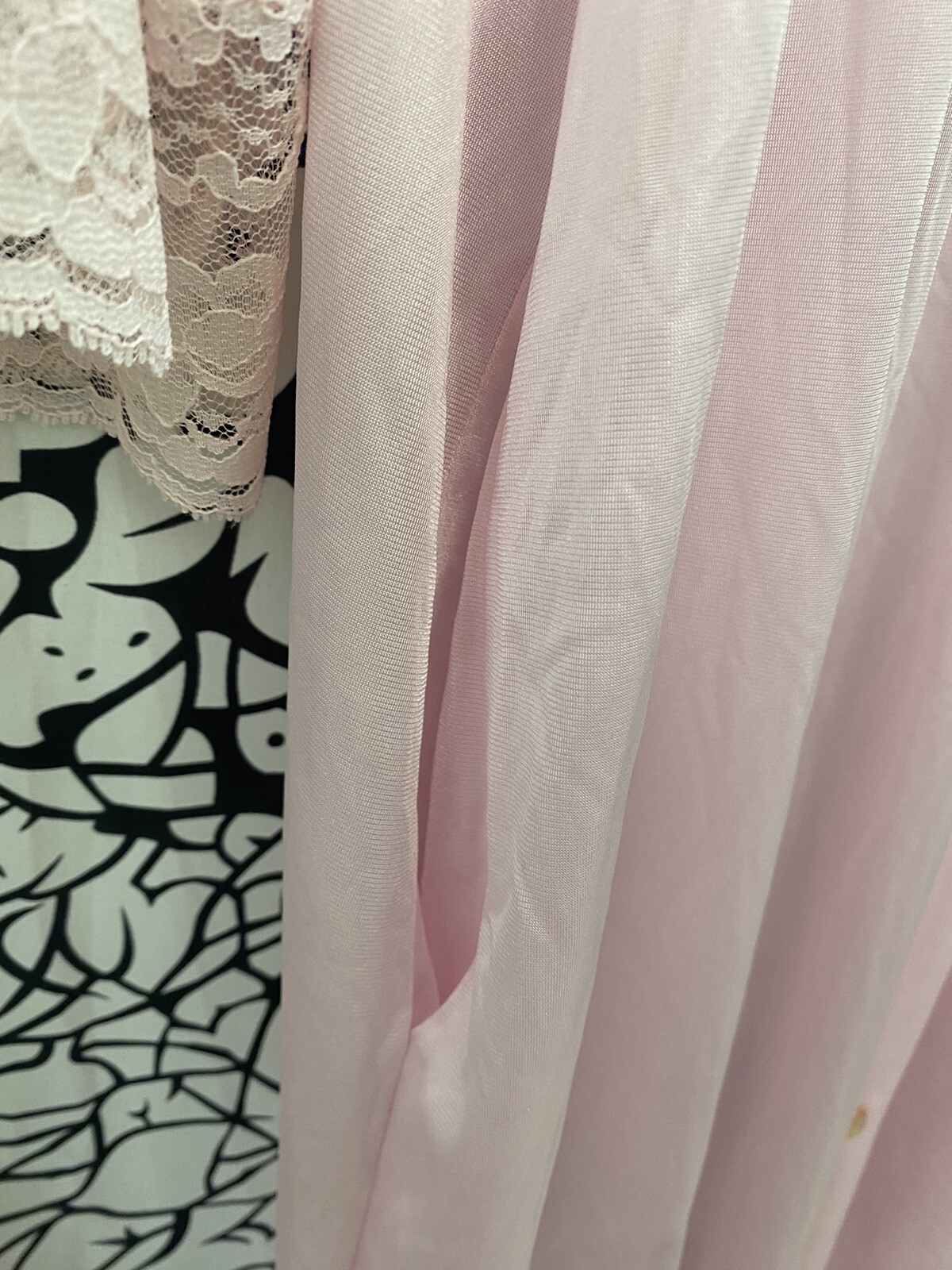 Vintage Gilead Nylon Baby Pink Lace Button Front Robe Pocket USA Large