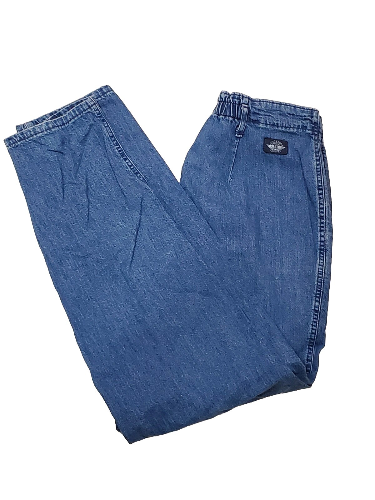 DOCKERS Blue Denim Pant Pleated High Rise Mom Tapered Jean Womens 12 P USA Vtg