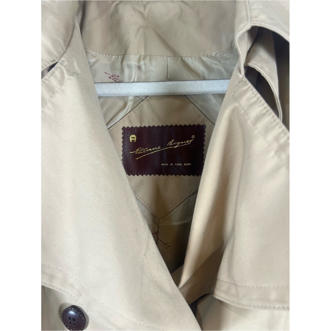 Vtg Etienne Aigner Trench Coat – Leather & Brass Accents – Late 70s/80s SIZE 10