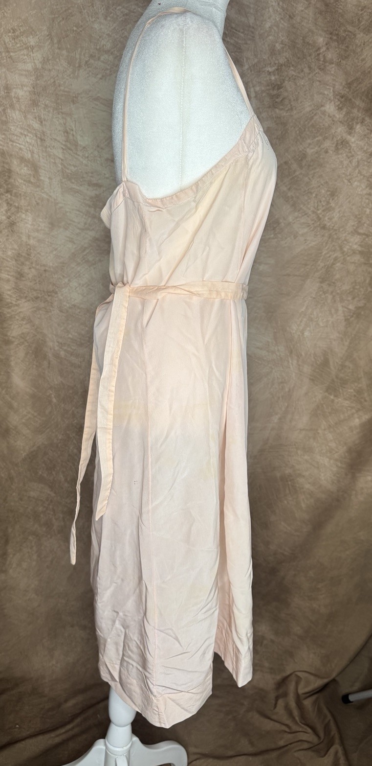 1930s–1940s Vintage Blush Pink Slip Dress Valentine Romantic Embroidered Midi