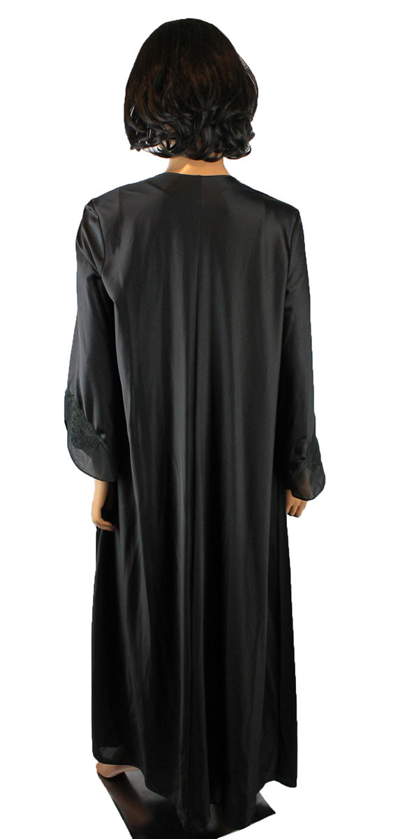 Black Peignoir Set Sz 34 S Vintage Vanity Fair Long Robe Nightgown Chiffon Lace