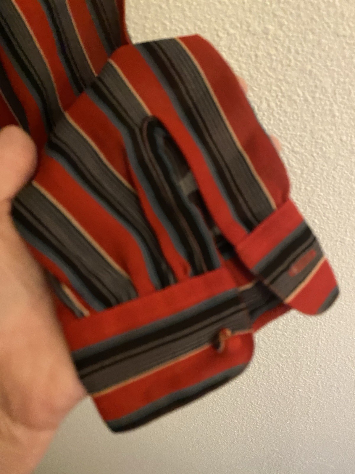 Woman’s Vintage Blouse R D Red Grey Black Strip True Vintage