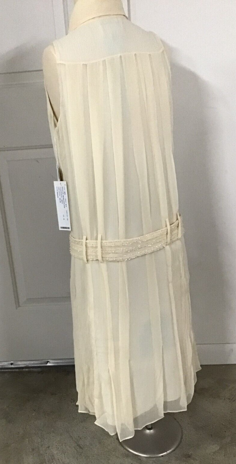 W by Worth Petite 100% Silk Cream Vintage Size 8 Lined Sheath Dress Beaded Belt