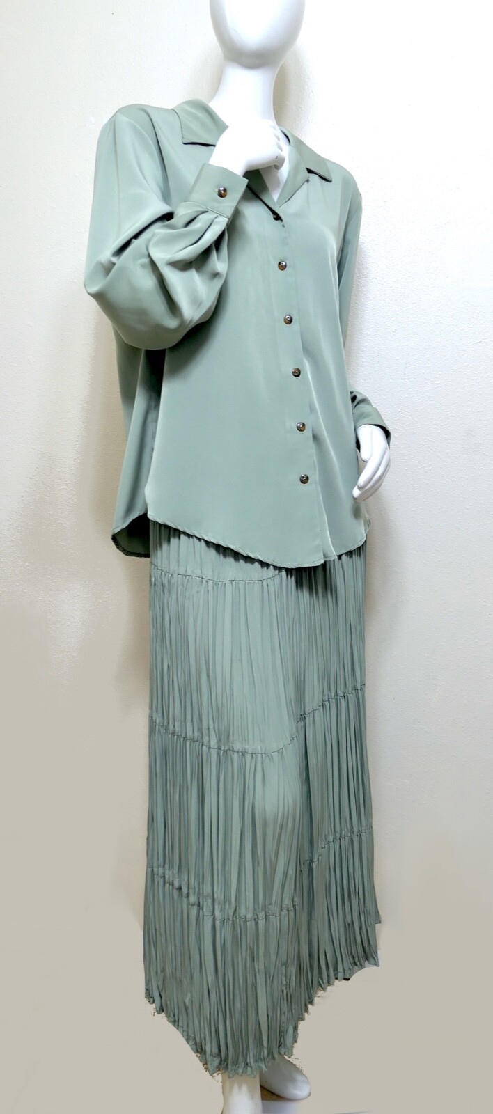 Vintage J Suzette Jade Slink Microfiber Broomstick Maxi Skirt Blouse Set dress