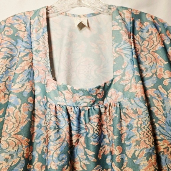 Vintage Lady Lindsay Polyester Duster House Dress Blues Pinks Teal Size Medium