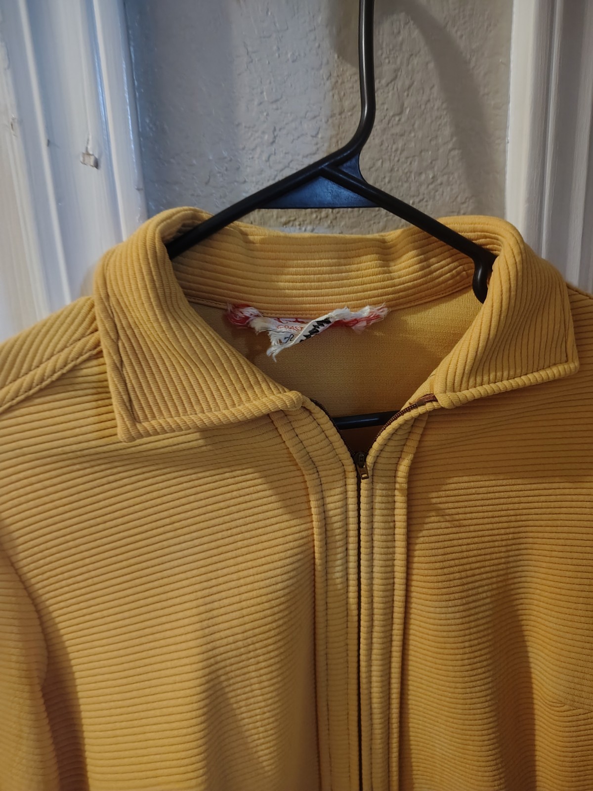 Vtg 60s 70s Route One Coast to Coast Yellow Ribbed Knit Zip Front Shift Dress