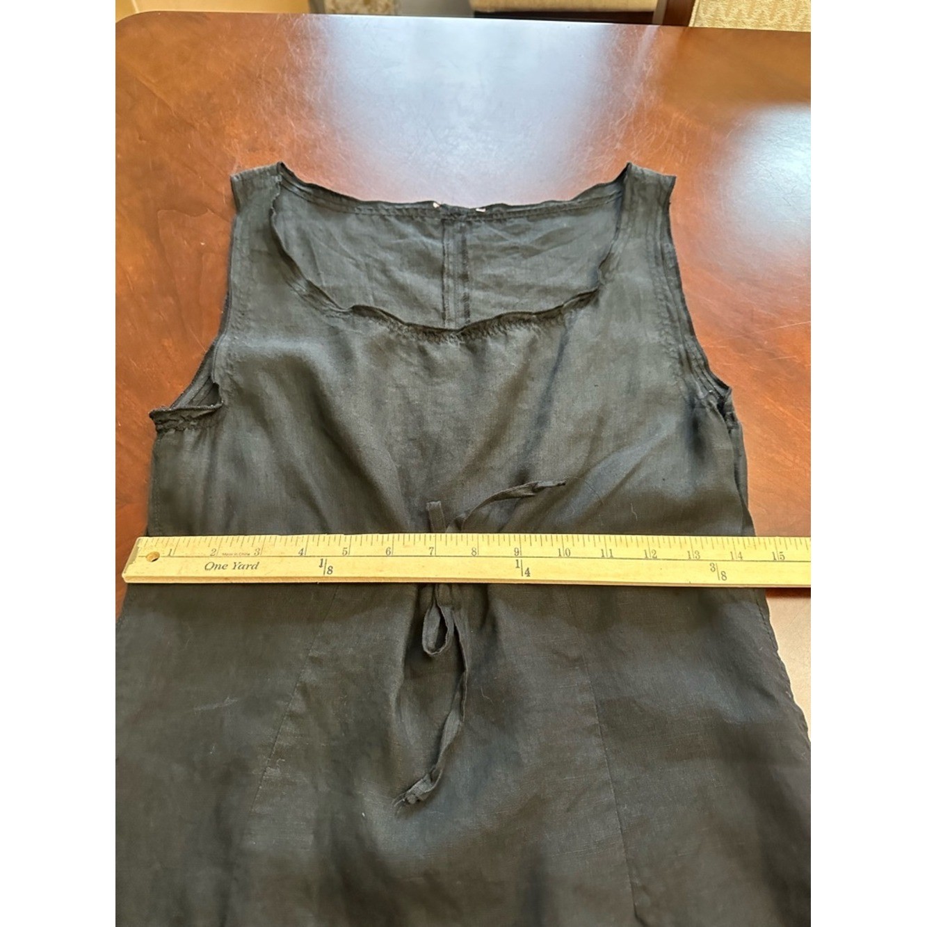Classic Black Sleeveless Tie-Waist Dress 100% linen made in Italy vintage large