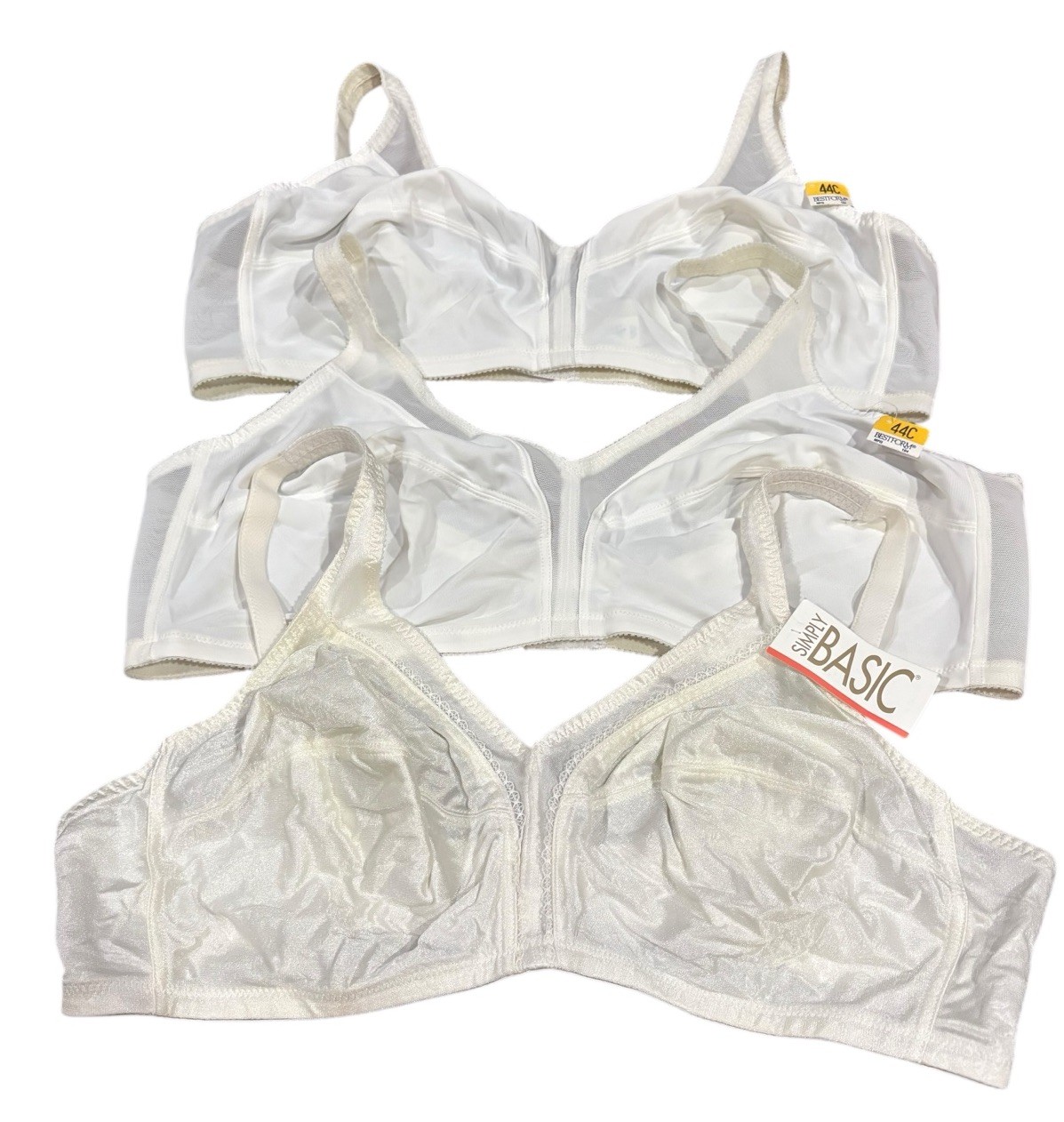 Lot 3 Bestform Simply Basic Soft Cup Bra 44C White Full Coverage Wirefree NOS