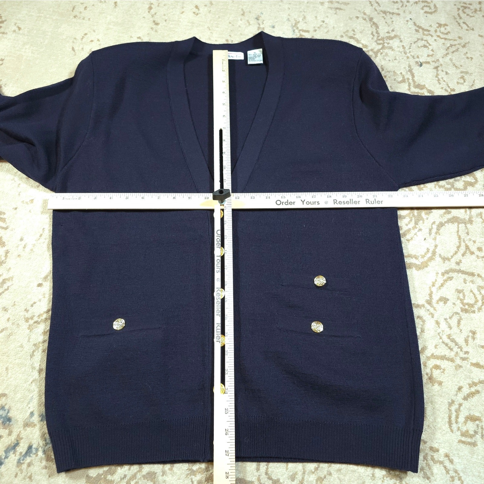 Vintage Talbots Navy Cardigan Shoulder Pads Women Size XL 100% Merino Wool