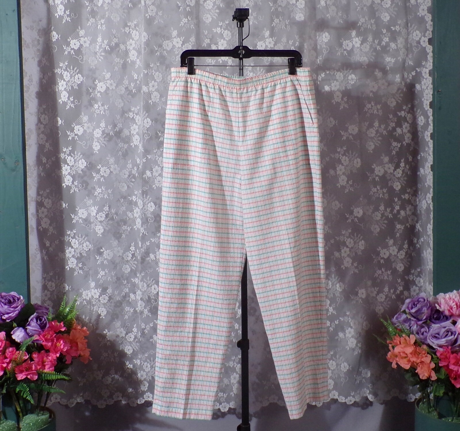Vintage Seersucker Pants Size Large 70s Retro Cabot Cove Coastal Grandma Preppy