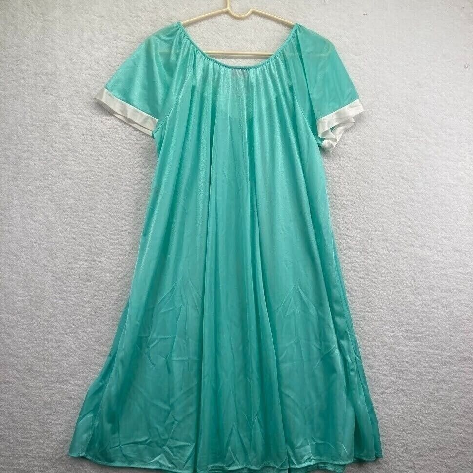 Sears Vintage Carriage Court Nightgown Sz XS – Large Teal Blue Nylon Embroidered